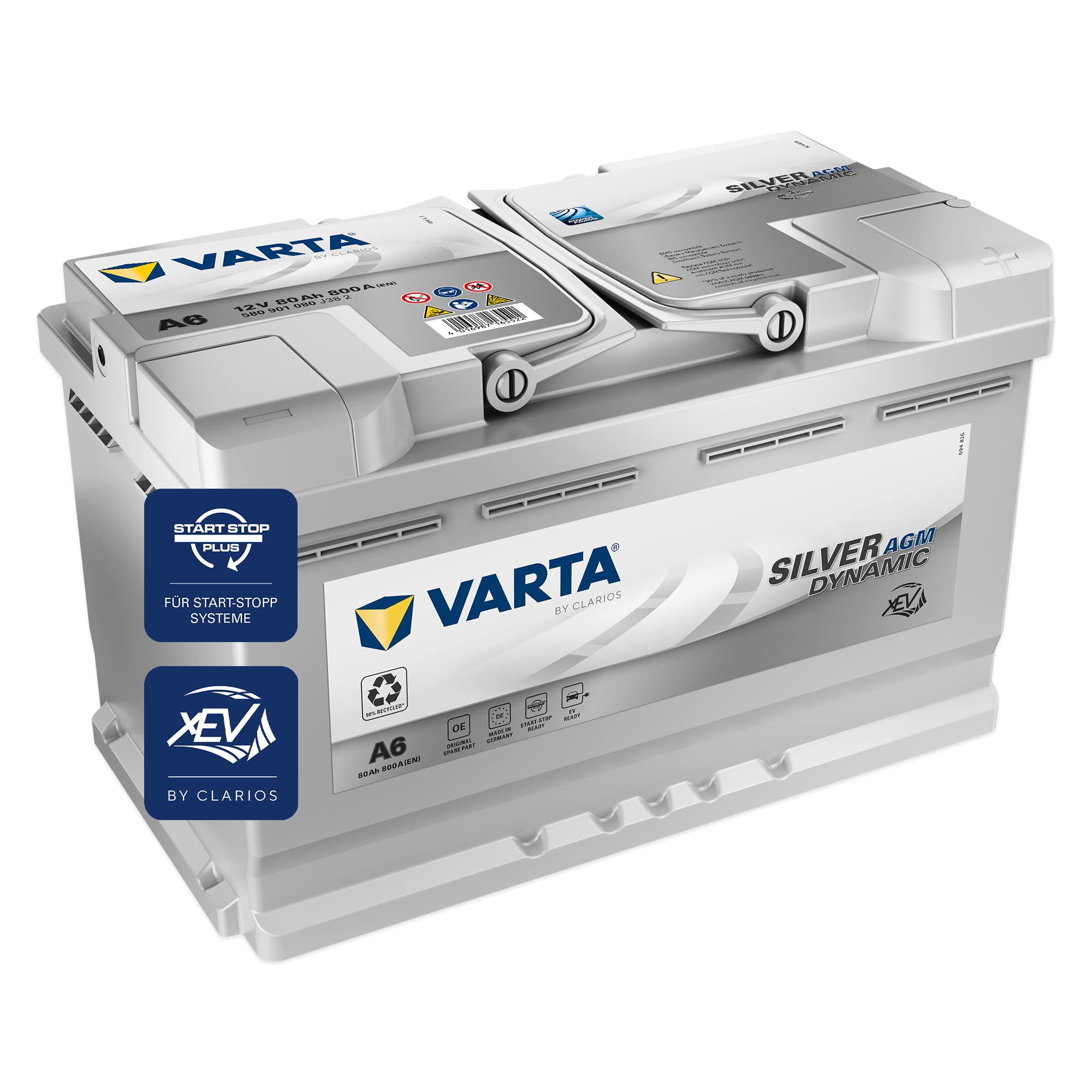 VARTA Silver Dynamic AGM Batterie A6 Start Stop und xEV Autobatterie 12V 80Ah 800A für hohen Energiebedarf