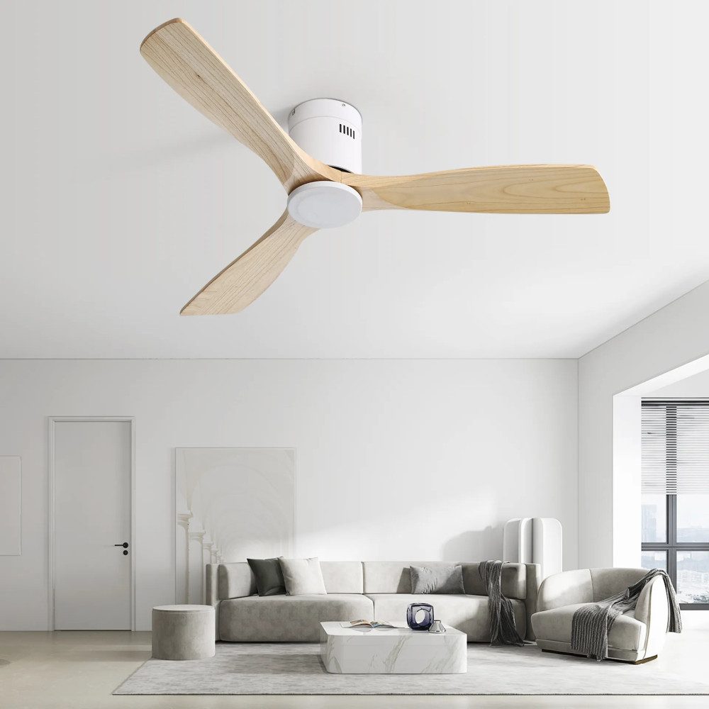 Deckenventilator Deckenventilator 52 Zoll Naturholz mit 3 Massivholzflügeln