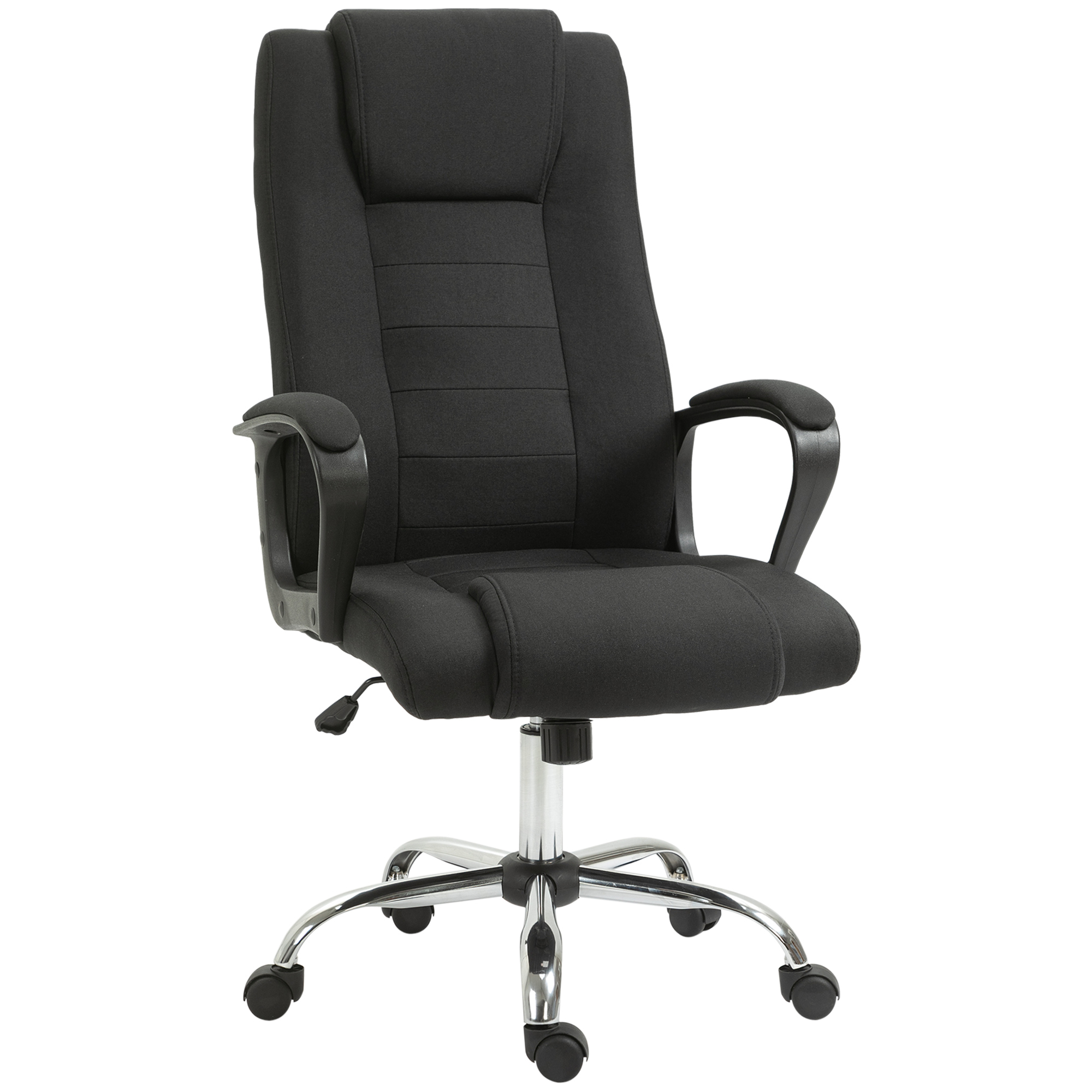 Vinsetto Bürostuhl Computerstuhl mit Wippenfunktion Kopfstütze ergonomischer Schreibtischstuhl drehbar höhenverstellbar Leinen-Touch Schwarz 62 x 76 x 110-119 cm