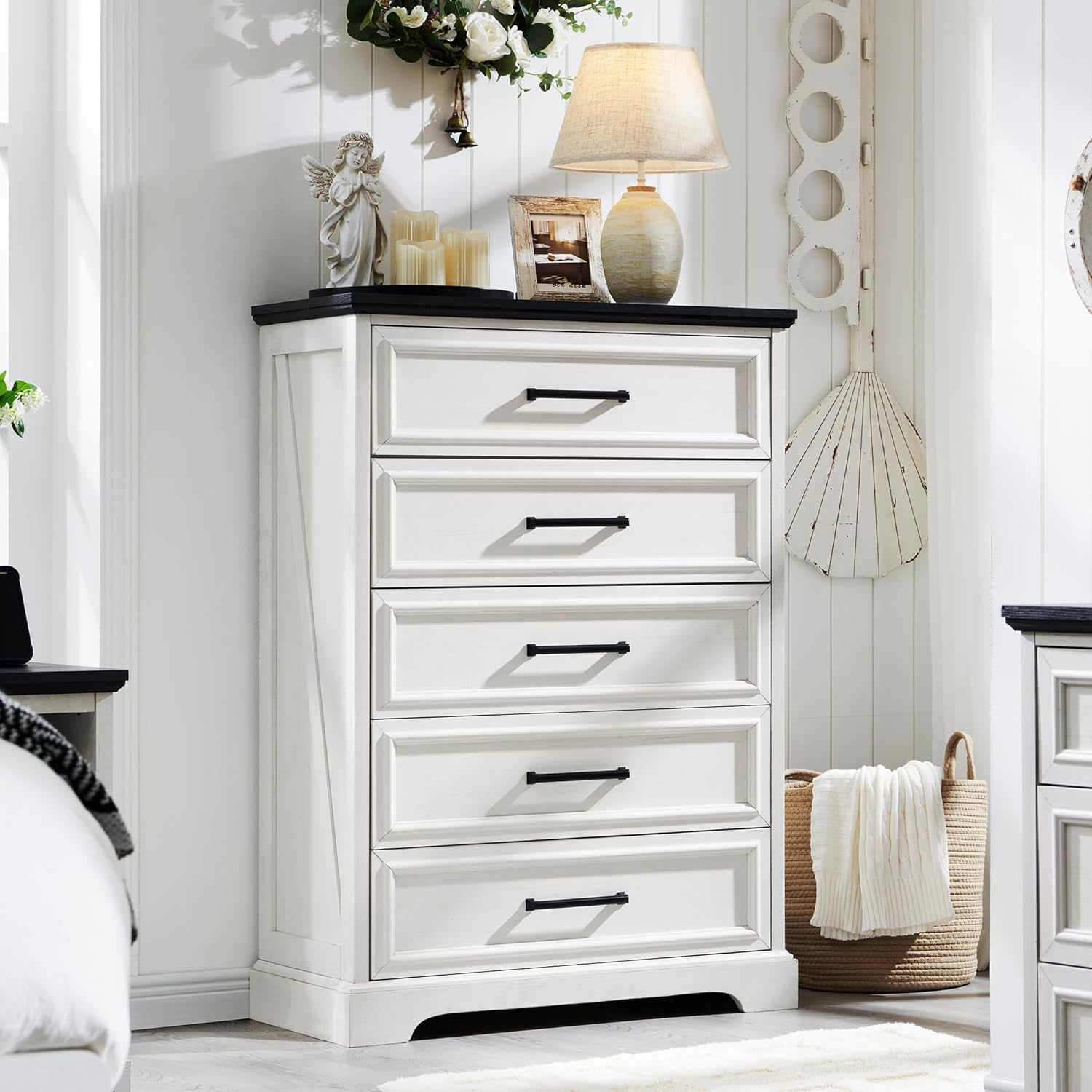 ACCOHOHO Farmhouse 5 Drawers Dresser Chests for Bedroom,46