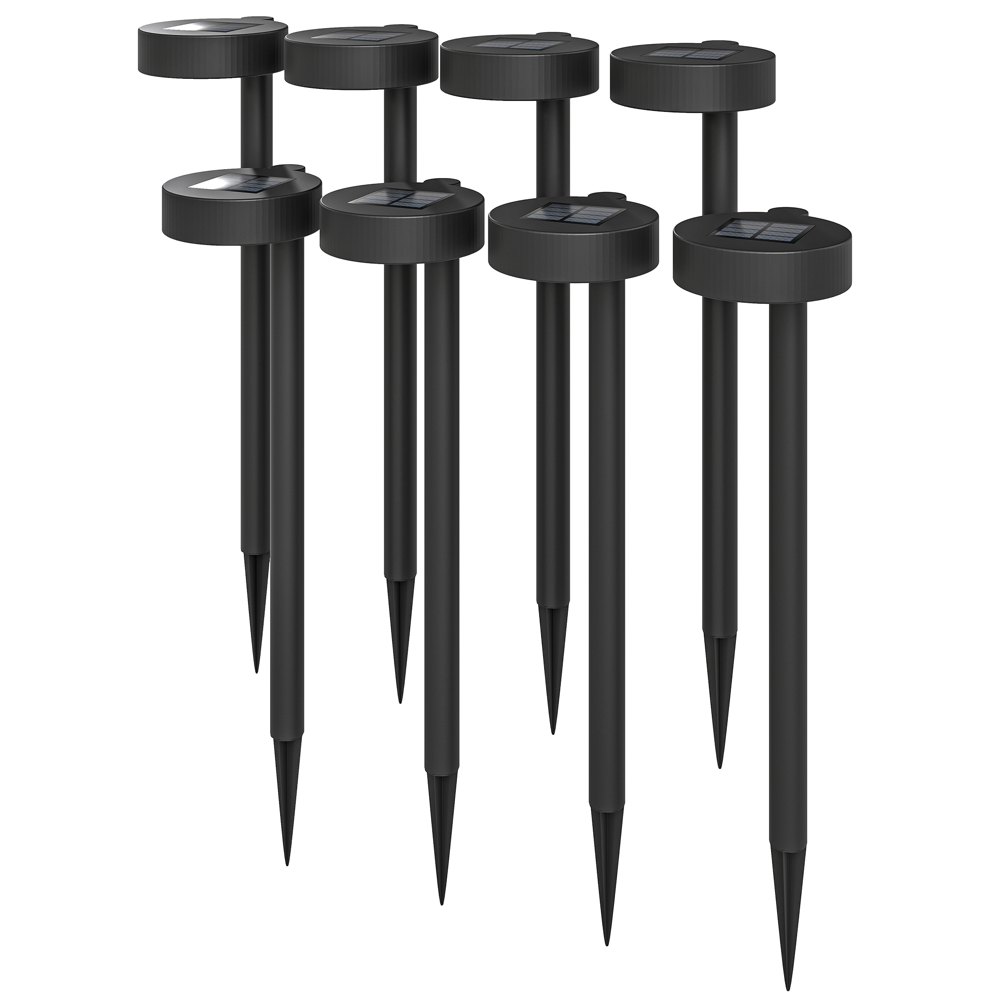 Outsunny Set mit 8 Solarleuchten für den Außenbereich, Solarleuchte mit automatischer Ein-/Aus-Funktion, Solarlicht 12 x 10 x 46 cm Schwarz