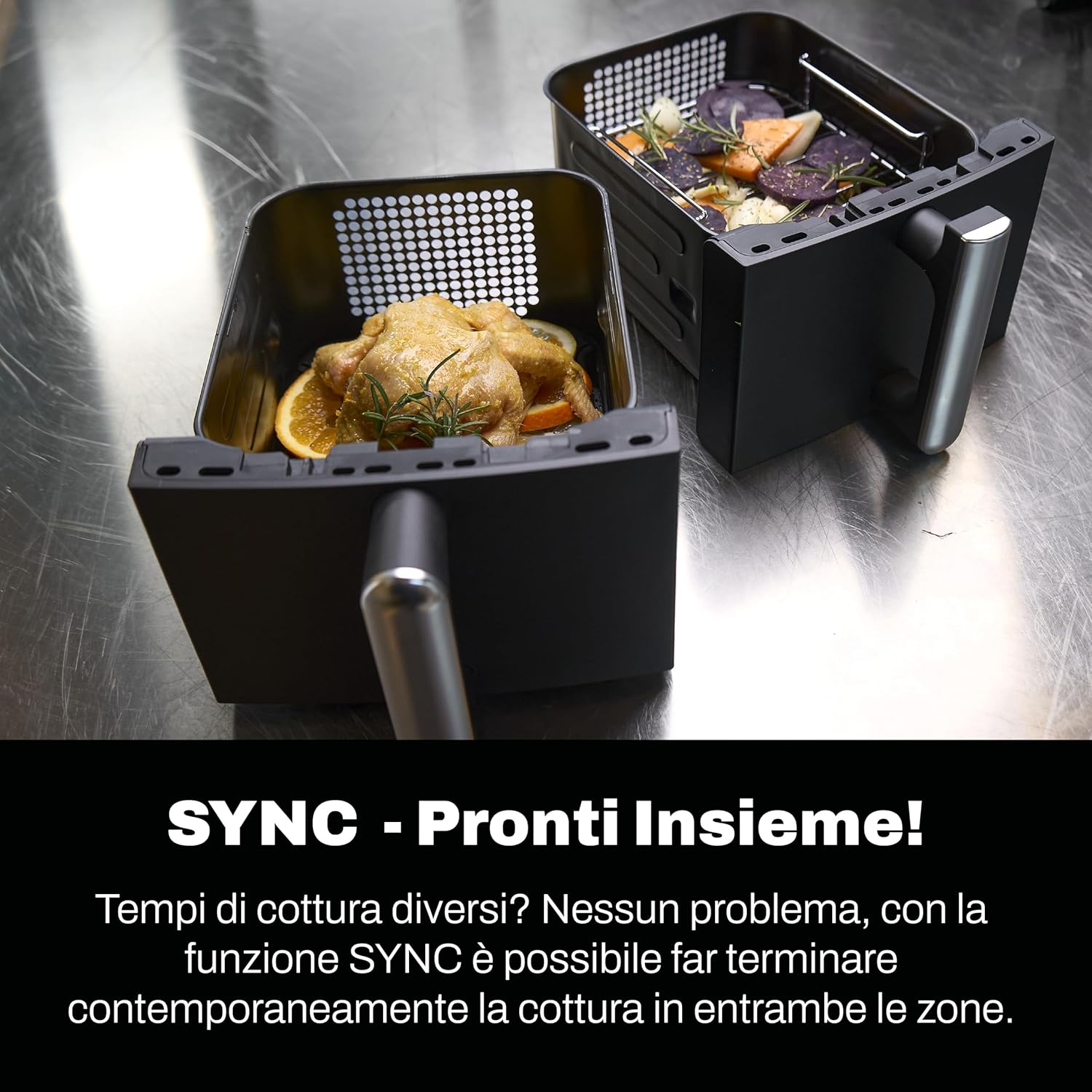 CLASSE ITALY Friggitrice ad Aria Doppio Cestello Verticale, Capacità 11 Lt, Doppia Resistenza, Cottura su 4 Livelli, Funzione Sync & Match, 9 Programmi, Senza PFAS, Temperatura da 60° a 220°, 2400W
