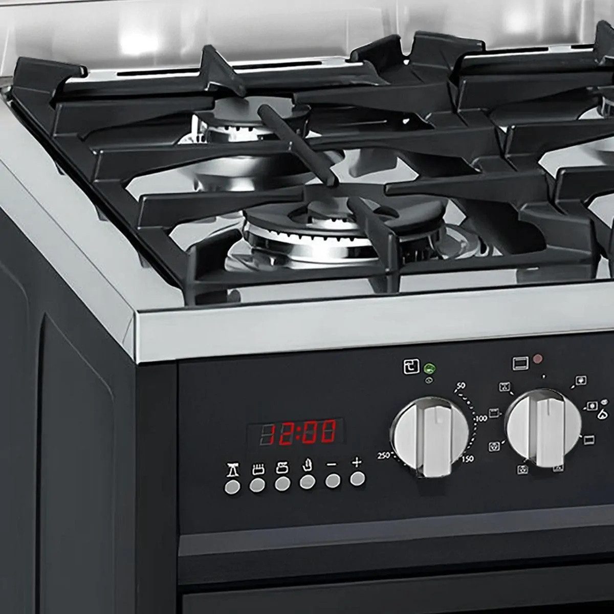 Gas-Standherd 60 cm Schwarze Gasherd mit Elektrobackofen 60 L Range Coocker GCH E 610 BL Gas-Elektro-Standherd, Erdgas/Propangas, 4 Kw, WOK