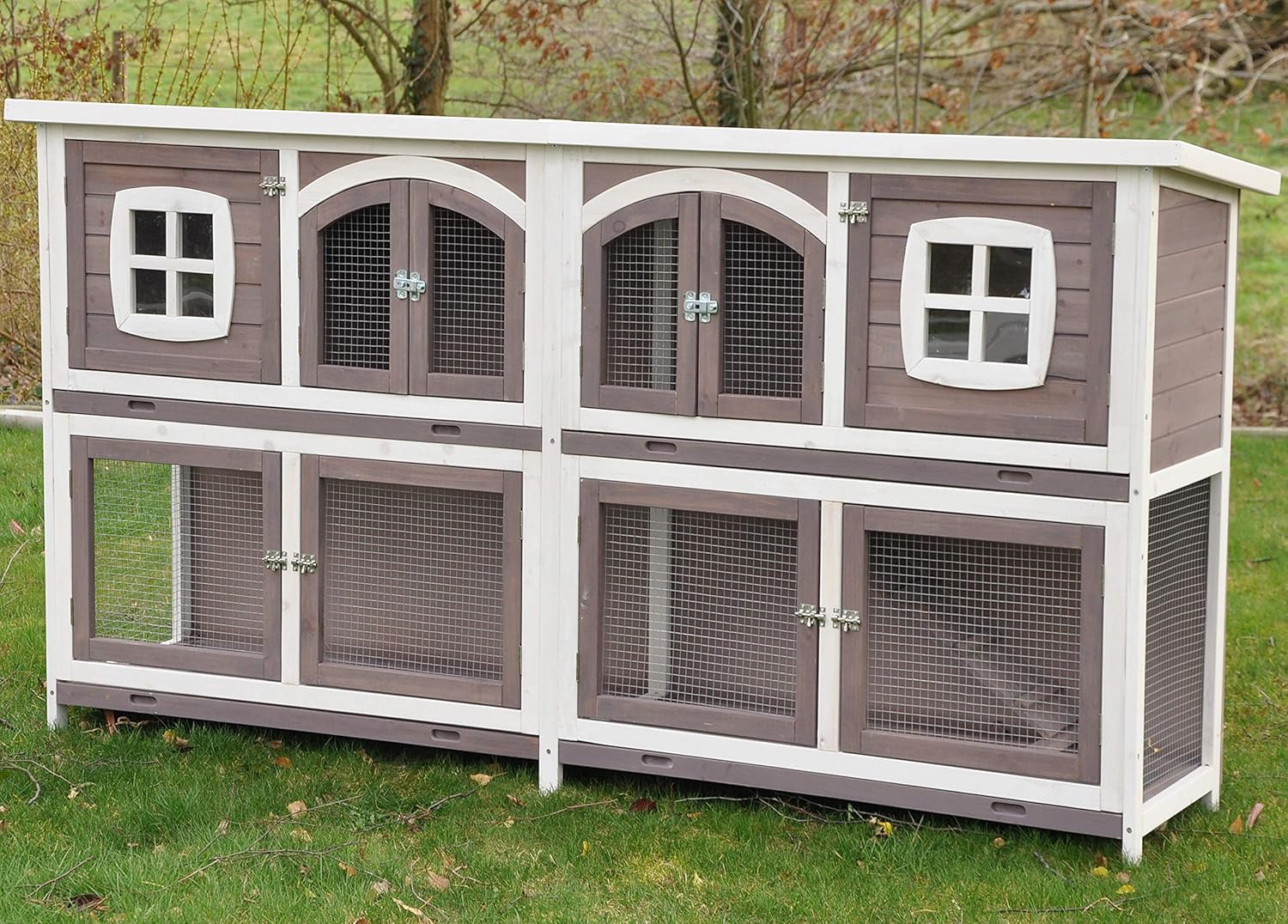 nanook Murmel XXL Doppel Kaninchenstall Hasenstall - doppelstckig - wetterfest - 211 x 52 x 107 - Farbe: Taupe/Weiss - extra groes Kaninchengehege