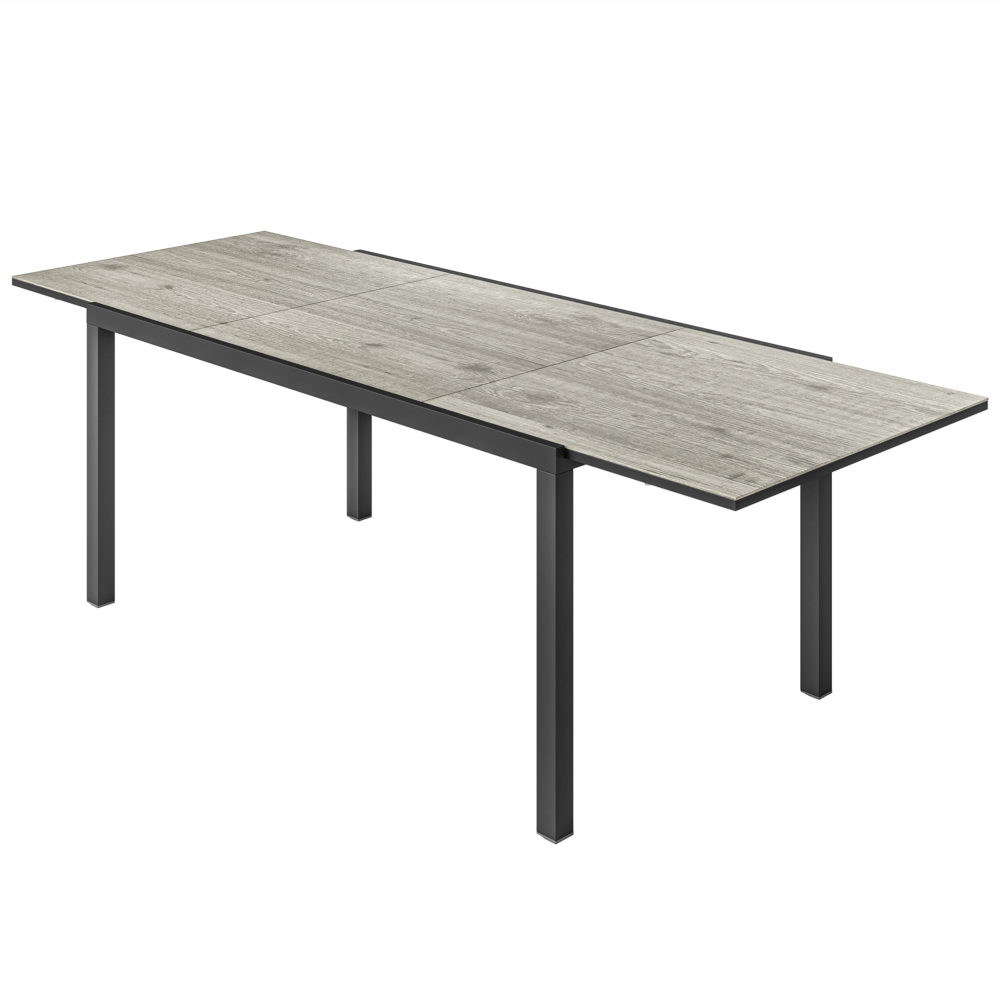 Outsunny Ausziehbarer Esstisch für 6-8 Personen, Verstellbarer Outdoor-Tisch aus Aluminium, Stahl, Kunststoff, Holzoptik, Grau