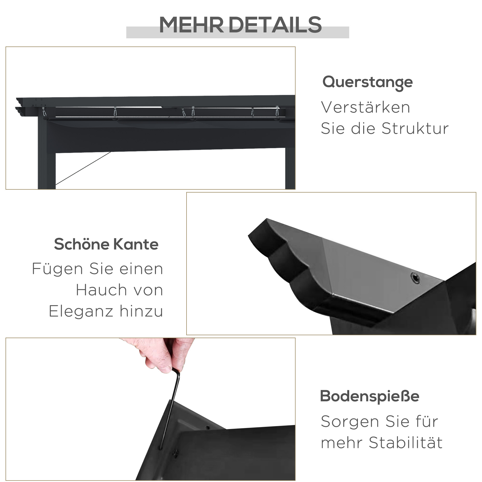 Pergola van   met verstelbare luifel aluminium grijs, zwart 3 x 3 m