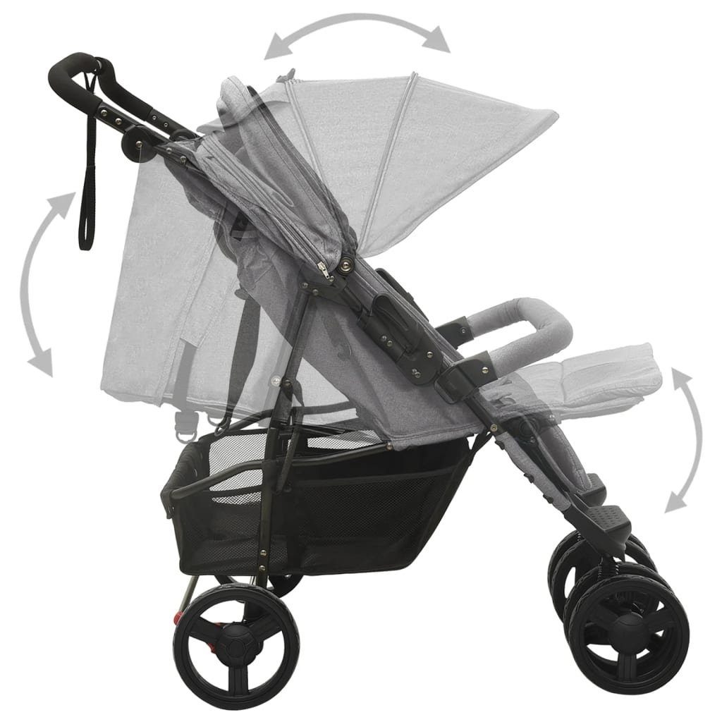 Kinder-Buggy aus Stahl, Leinenstoff in Hellgrau
