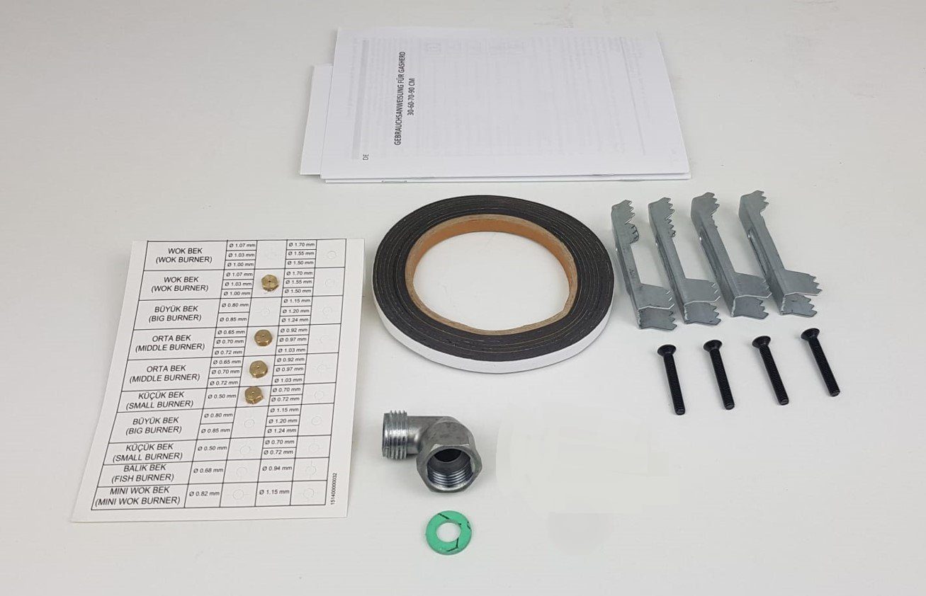 Gas-Kochfeld mit Gusseisen Topfträger, elektrische Zündung und Zündsicherung, 60cm breit, autark, 4 flammig, Sabaf-Brenner GAG60INB