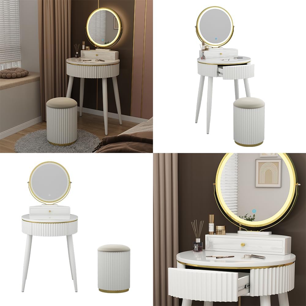Vicco Gesa White 60 cm Dressing Table with LED Mirror in 3 Tone White Dimmable