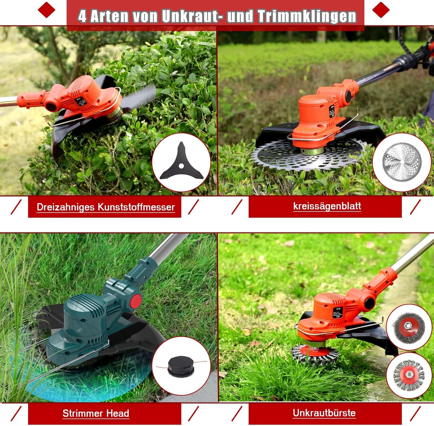 Akku Rasentrimmer für Makita-Akkus mit 5 Klingentypen Bürstenlose Rasentrimmer mit Unkrautbürste(ohne Akku) (Blue)