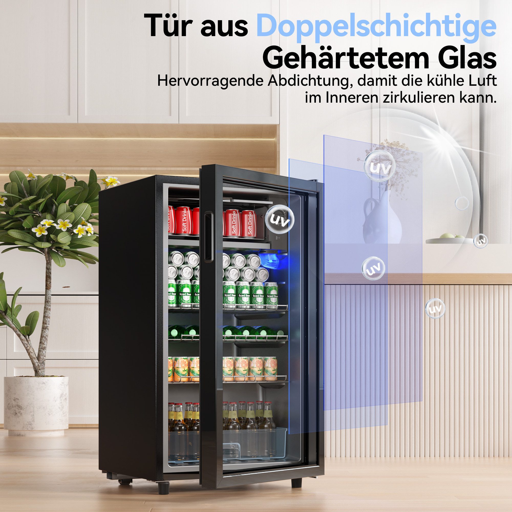Getränkekühlschrank mit glastür,LED-Beleuchtung, Leiser BC-98