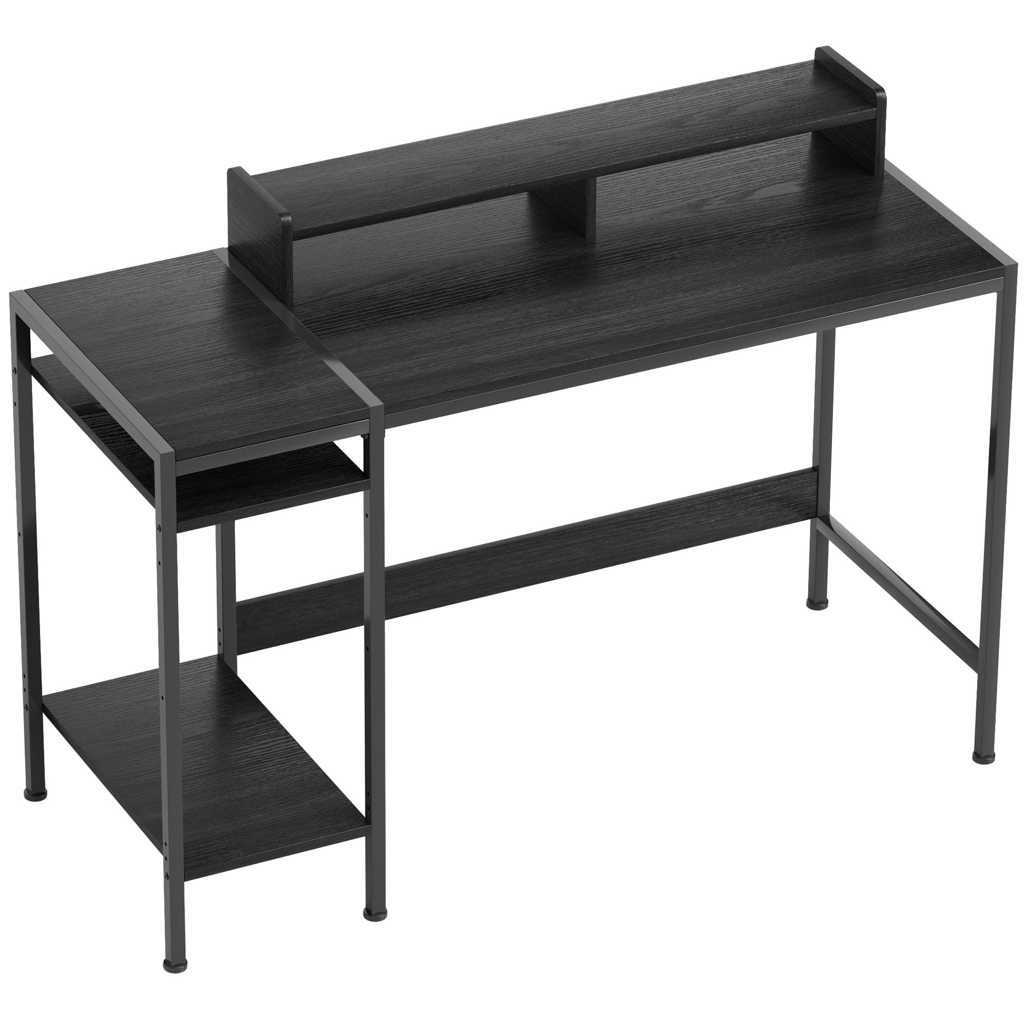 HOMCOM Schreibtisch PC mit Monitorständer und 2 verstellbaren Regalen, aus Holz und Stahl, 120x48x85,5 cm, Schwarz