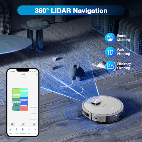 Tikom Robot Vacuum and Mop with LiDAR Navigation L9000, 4000Pa Robotic Vacuum Cleaner, 150Min Max, Smart Mapping, Good for Pet Hair, Carpet, Hard Floor