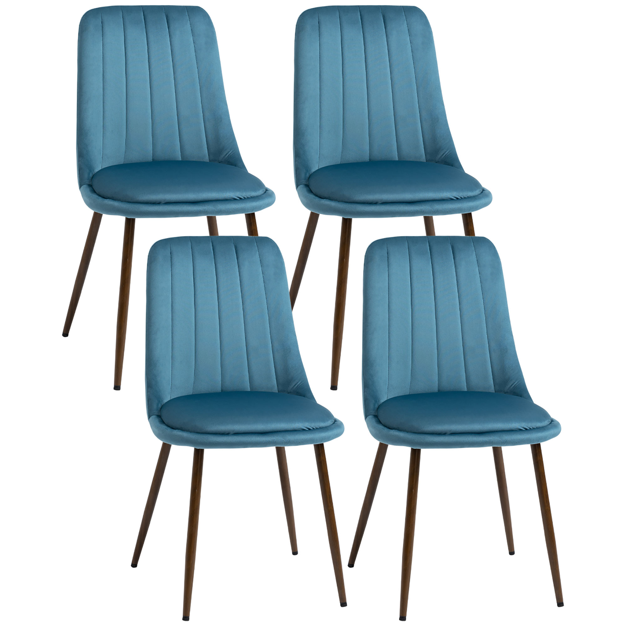 HOMCOM Gepolsterte Küchenstühle, 4er Set aus Polyester und Stahl, 47x55x86 cm, Blau
