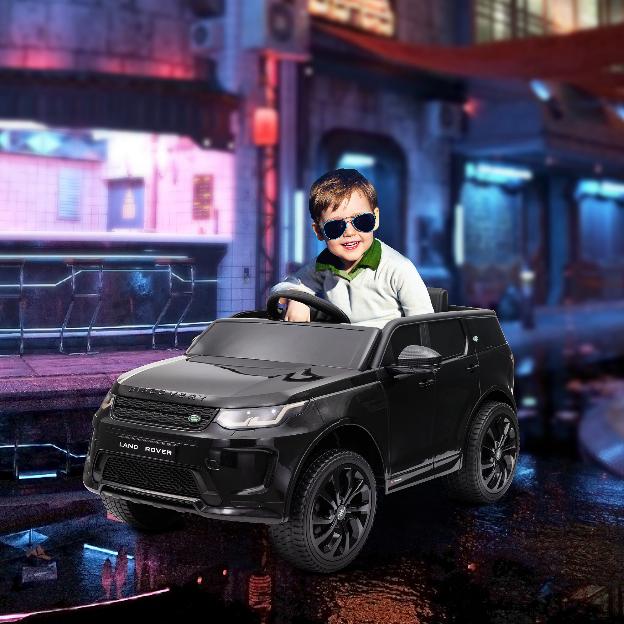 AIYAPLAY Kinder Elektrische Auto, 12V Kinderrijtuig met Afstandsbediening, LED-Verlichting, Muziek en Toeter, 3-6 Jaar, Zwart