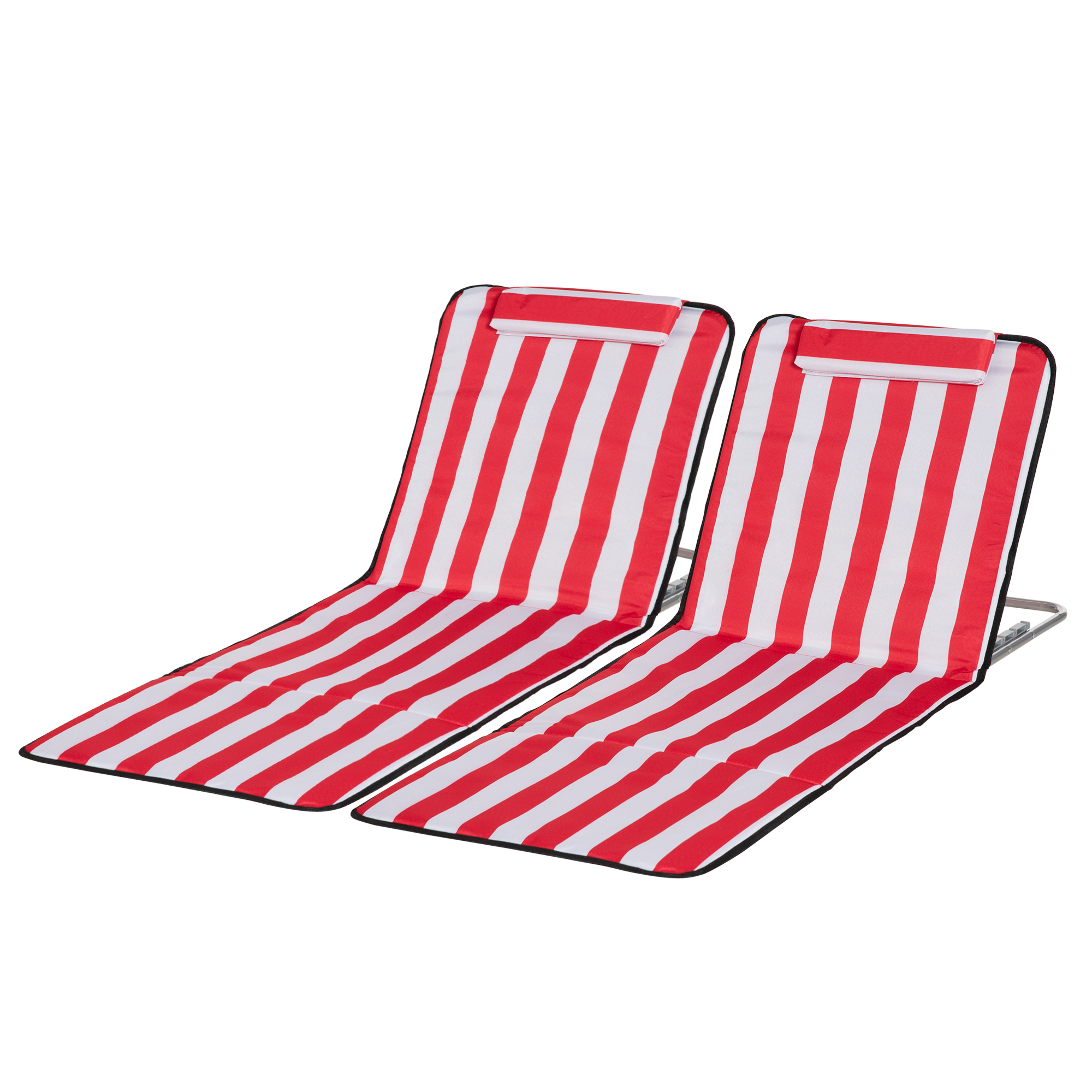 Outsunny Set 2 Strandliegen Faltbare mit 5-fach verstellbarer Rückenlehne und Tragetasche, Rot