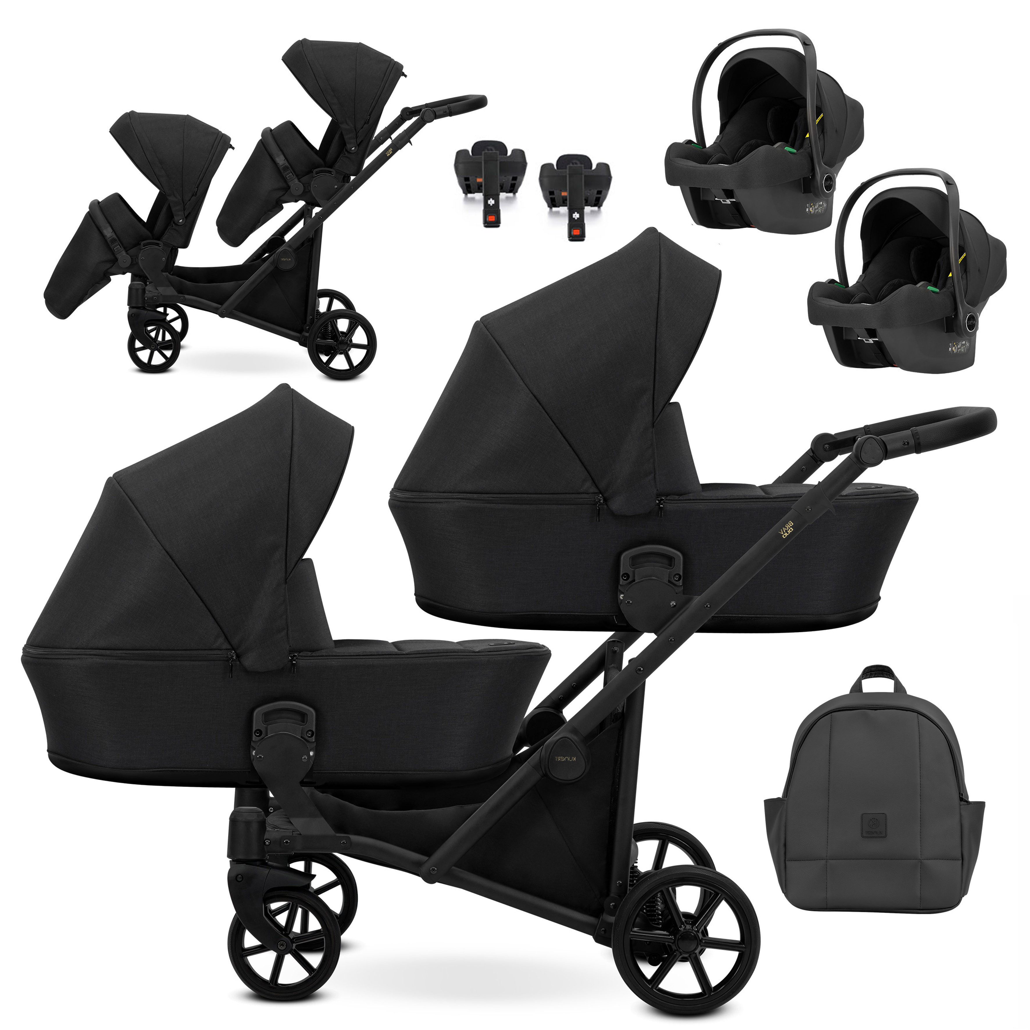 Zwillings-Kombikinderwagen Zipy Duo 5 in 1 inkl. Sportsitze, Autositze und Iso Bases in 6 Farben