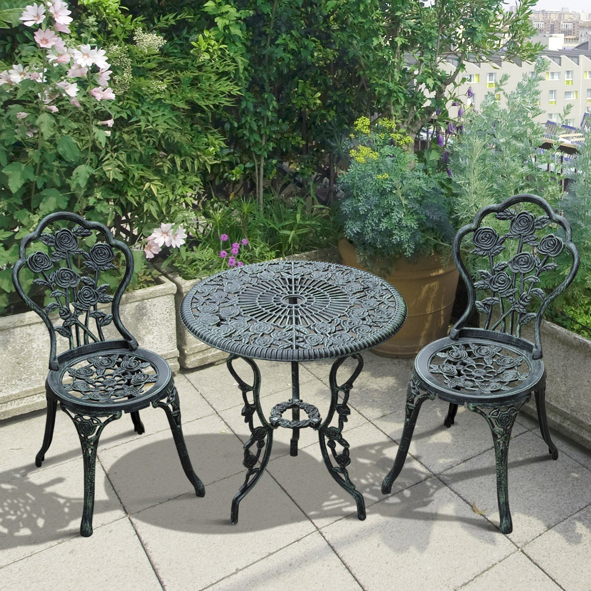3-delige bistroset Balkonset tuinmeubelen balkon gegoten aluminium antiek groen