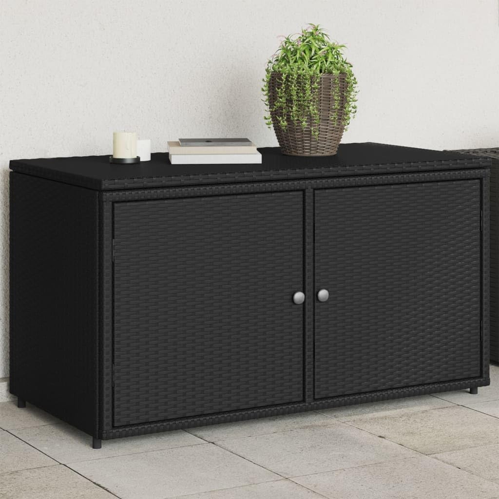 Lechnical Garden Storage Cabinet Black 110 x 55 x 60.5 cm Polyrattan, Outdoor Wardrobe (SPU:365567)