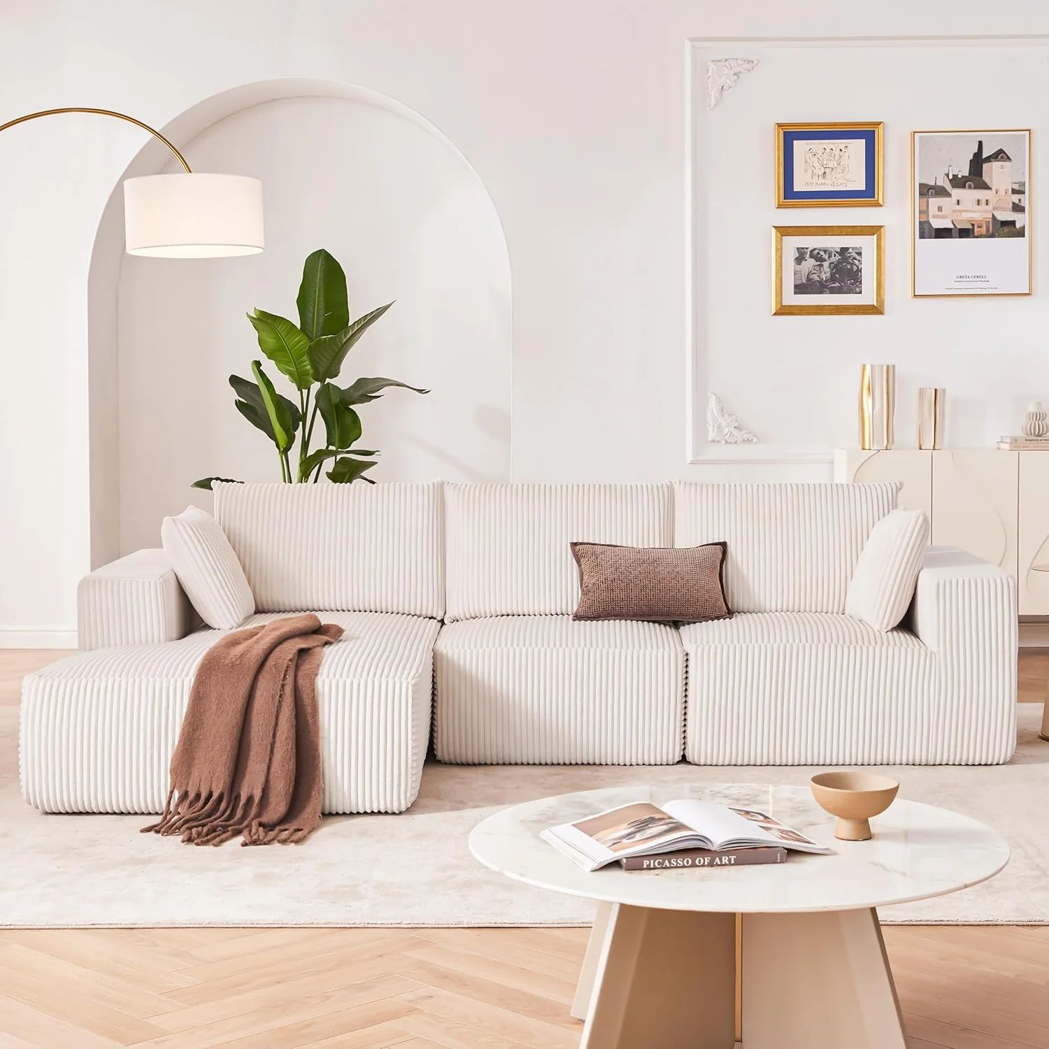 108-inch modular sofa, cloud modular sofa, with deep seat and reclining chair, upholstered sofa