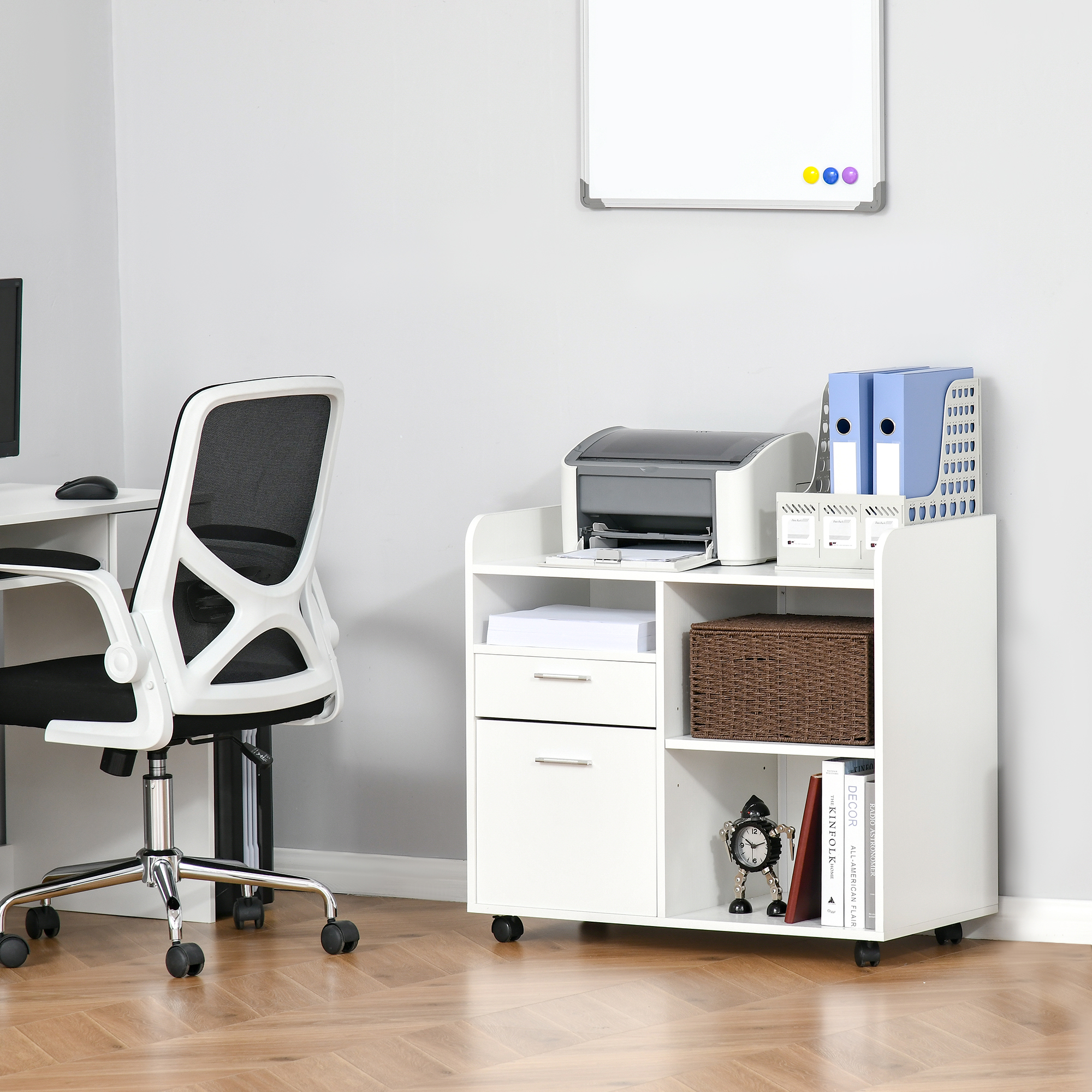 Vinsetto Druckerständer - Rollbarer Büro-Organizer - Maße 80l x 40B x 72H cm in Weißem Holz