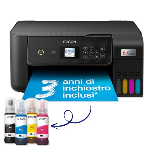 Epson EcoTank ET 2821 Stampante Multifunzione 3 in 1 A4, Serbatoi Ricaricabili Alta Capacità, 4 Flaconi Inclusi pari a 3600pag B/N 6500pag Colore, Display LCD USB Wi Fi/Direct, Nero : Amazon.it: Informatica