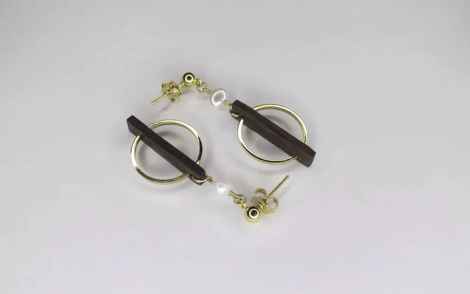 Deeca Pearl & Walnut Abstract Earrings
