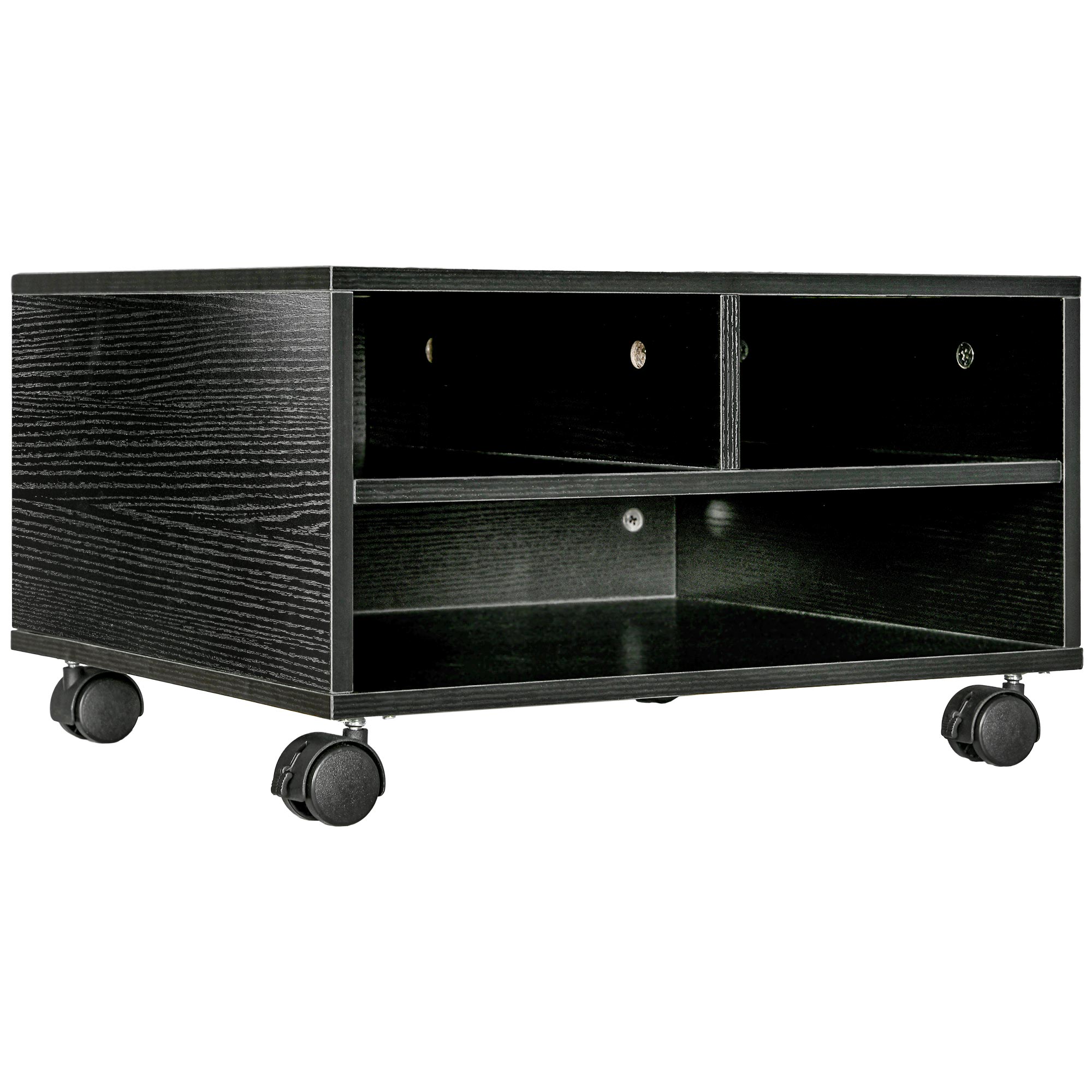 HOMCOM Druckerwagen mit 2 Regalen aus Holz mit Rollen für Büro und Studio, 47x40x22,5cm, Schwarz