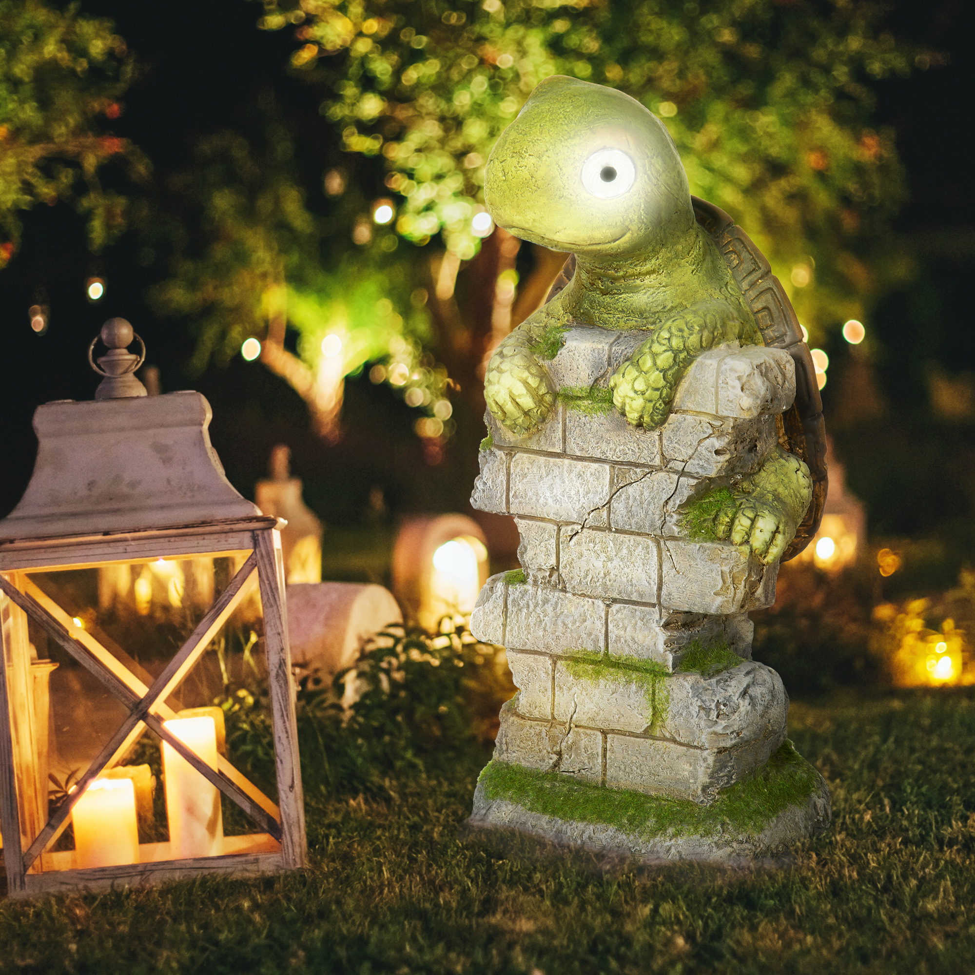 Outsunny Gartenfigur "Kleine Schildkröte", Gartendekoration, wetterbeständig, inkl. Solarlicht