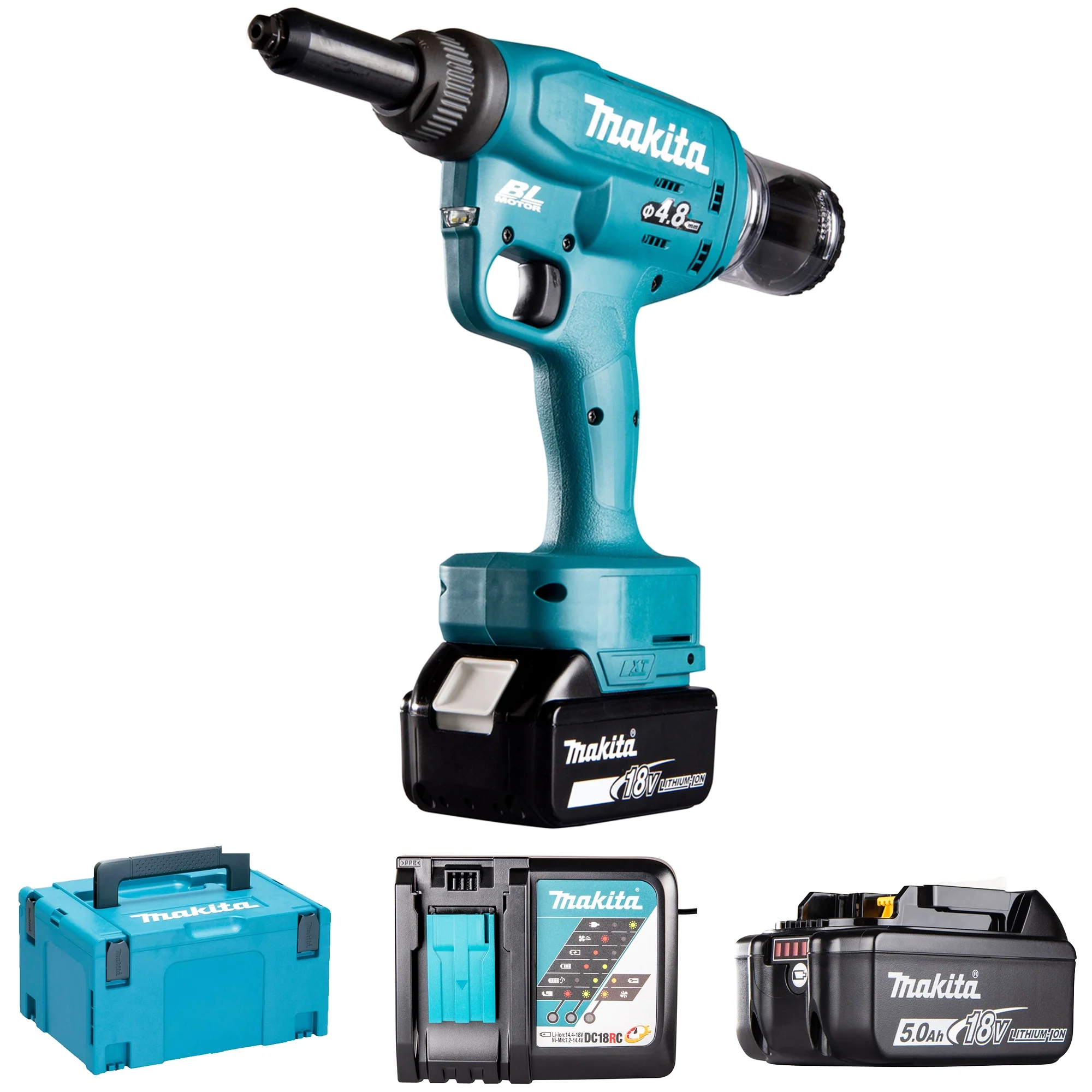 Rivettatrice a Batteria Makita DRV150RTJ 18V 5Ah – Kit Completo con Valigetta Makpac