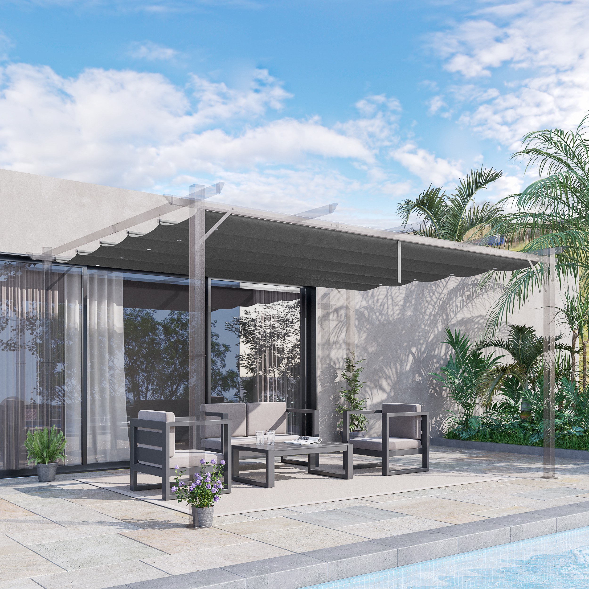 Outsunny Ersatzplane für 4x3m Pavillons, mit Wasserablauflöchern, 3,50 x 2,6 m, Dunkelgrau