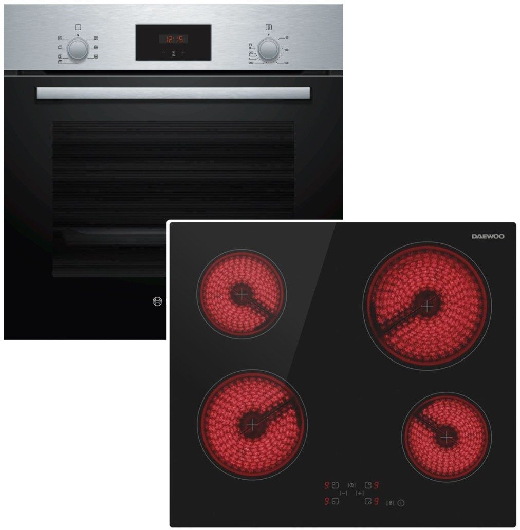 Backofen-Set 3D Heißluft EcoCleanDirect + DAEWOO Glaskeramik Kochfeld rahmenlos