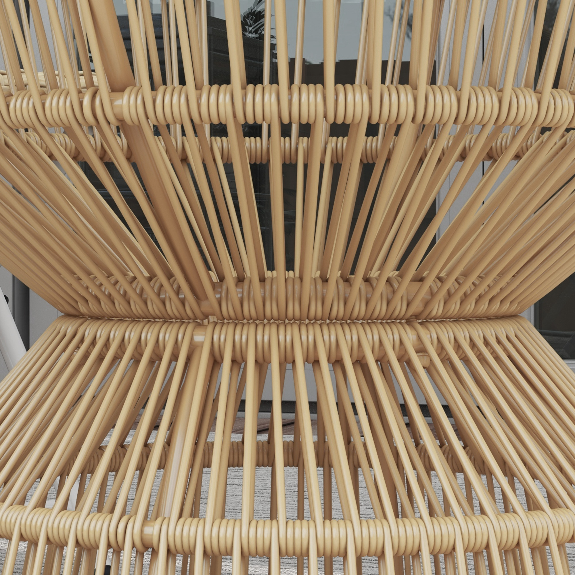 Outsunny Buitentafel Bijzettafel Tuinmeubel Rattan Bijzettafel, Glazen Blad, PE-Rattan, 60 cm x 60 cm x 50 cm, Natuurlijk