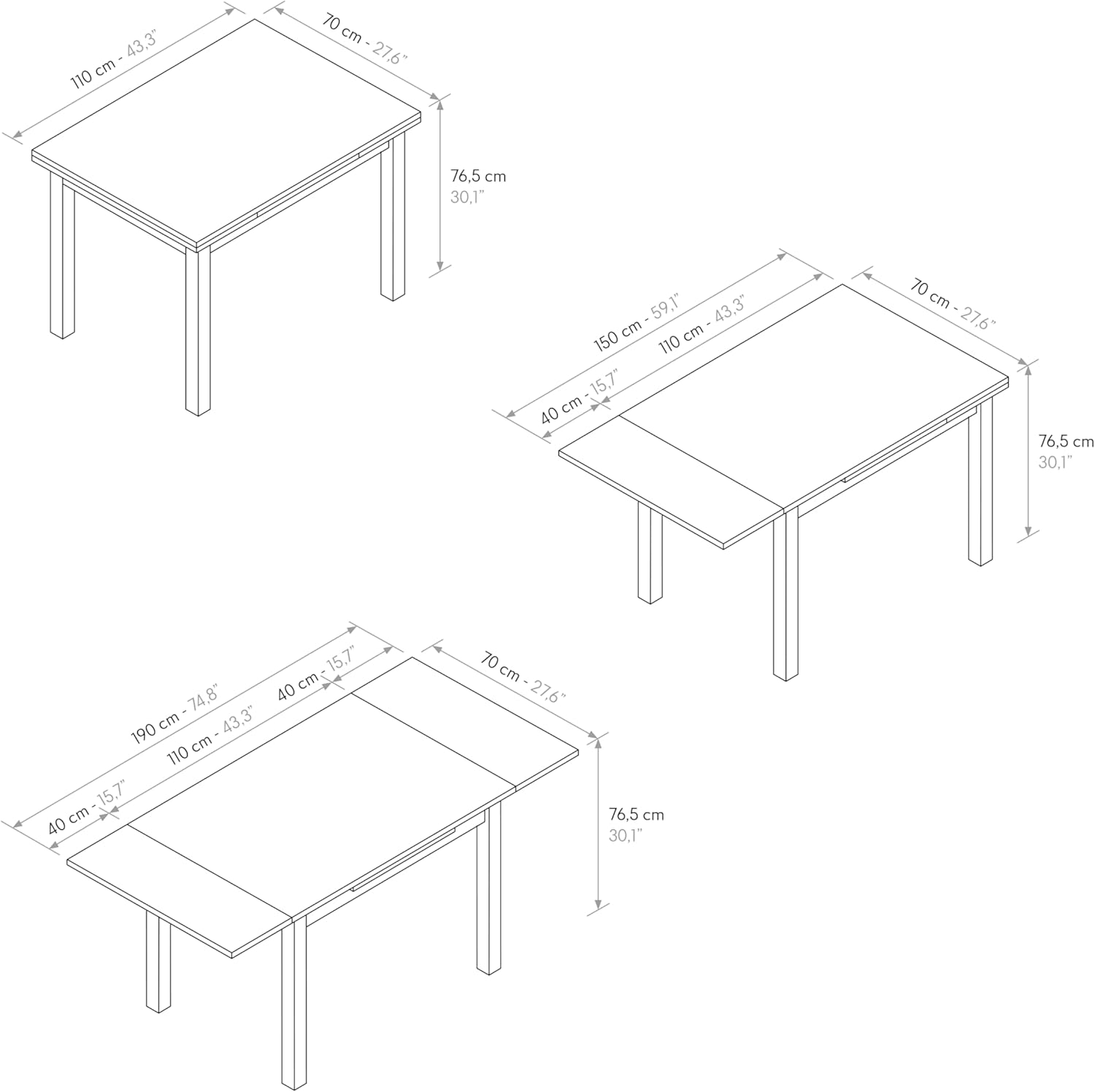 PAZZO DESIGN Tavolo Allungabile Tommaso, Rovere Rustico, Gambe Bianche, Tavolo Cucina, Tavolo Soggiorno, Made in Italy, 110x70x76,5 cm - id_1957