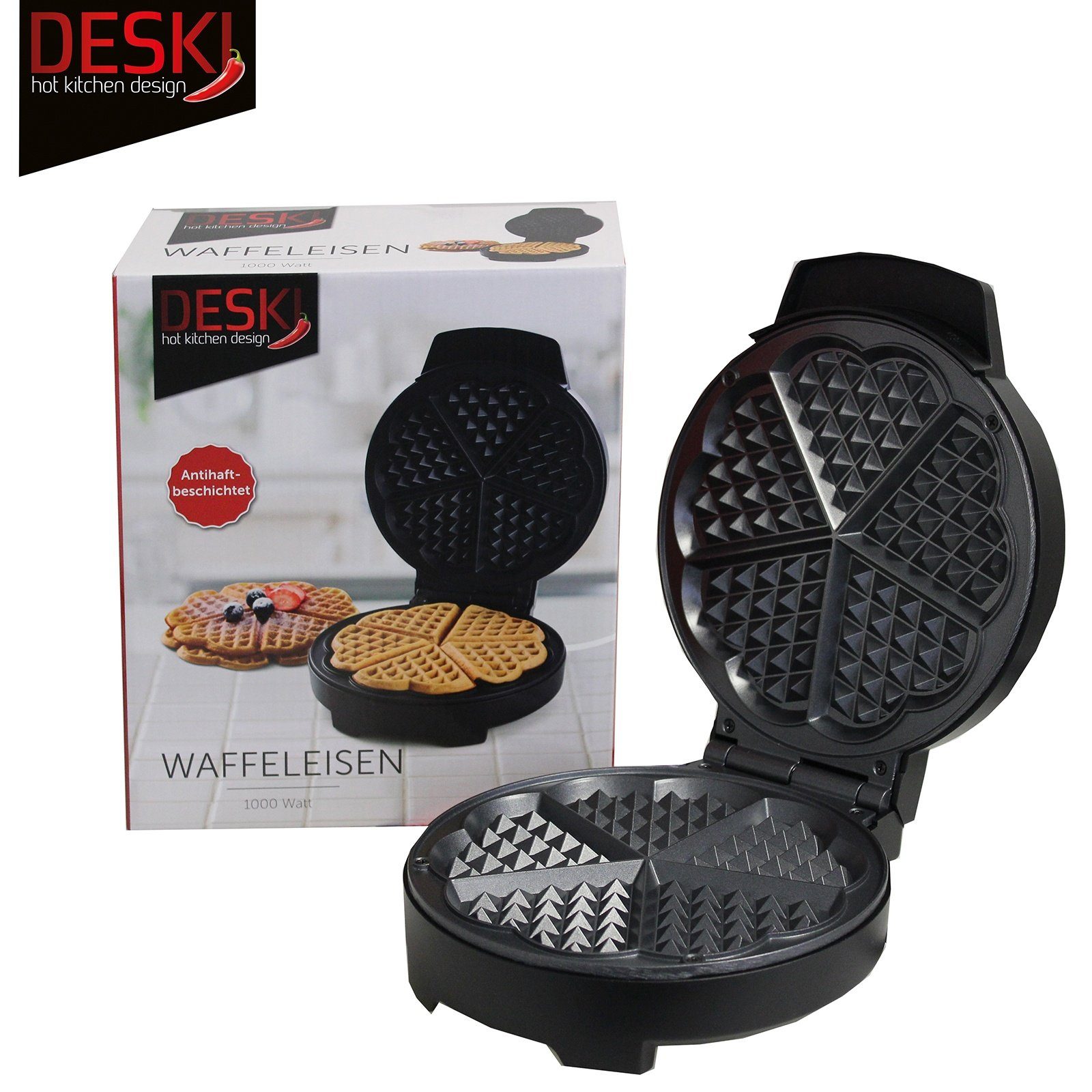 Waffeleisen Waffeleisen mit Herzform 1000 Watt anti-haft 613-400999