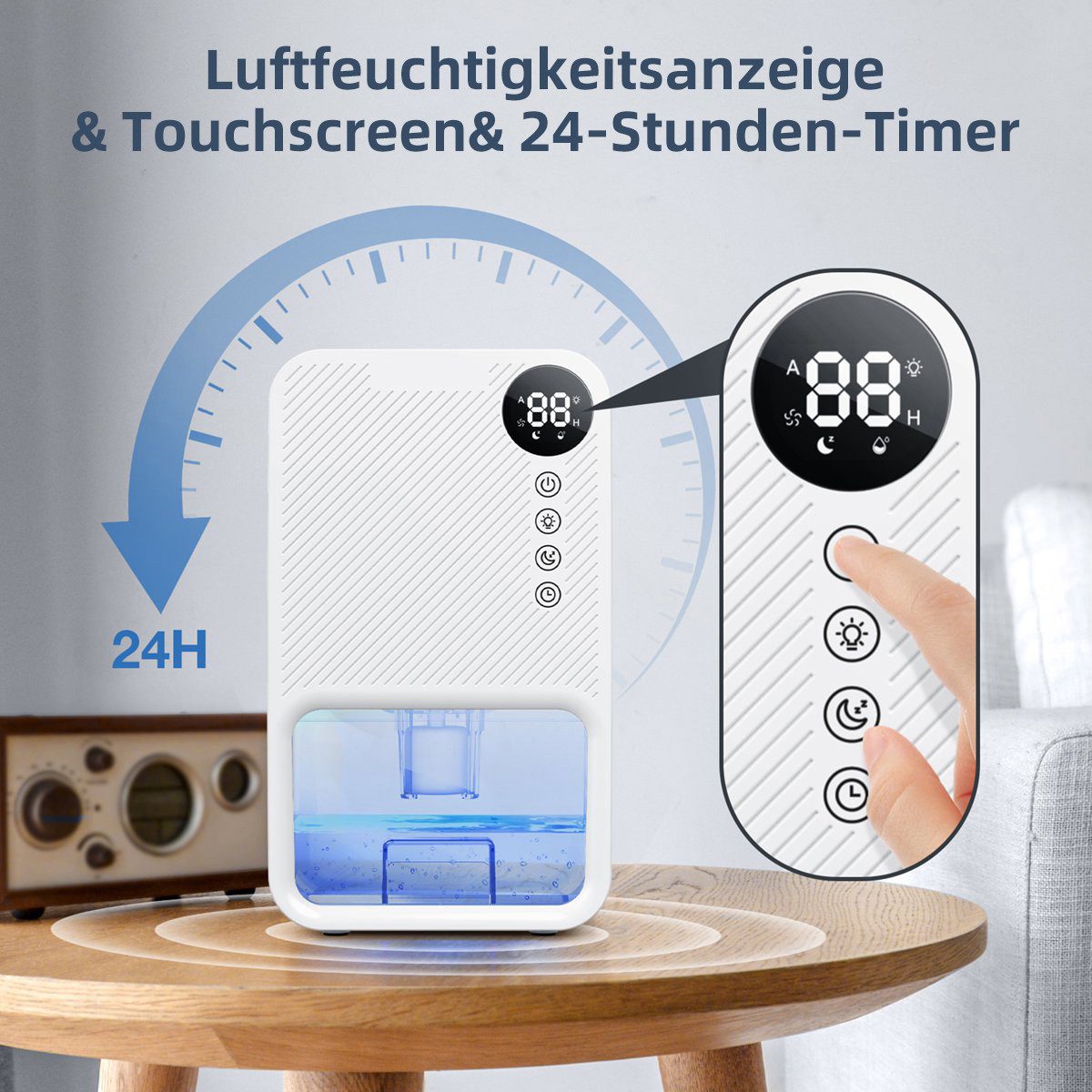 Luftentfeuchter Elektrisch 1000ml, Raumentfeuchter leise Timer & LED, Sleep-Modus