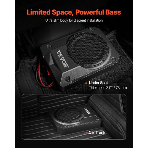 VEVOR Untersitz-Auto-Subwoofer 800W Schlankes Aktives Subwoofer-System 203mm