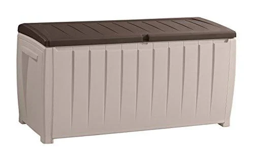 Keter Novel Contenedor de Almacenamiento de Plástico para Deck, Caja de Almacenaje Exterior, Muebles de Patio, 90 Galones, Marrón