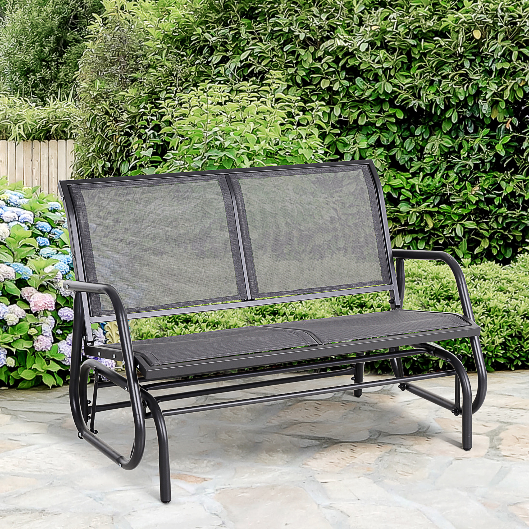 Outsunny 2-Sitzer Schaukelstuhl Gartenbank mit Schaukelmechanismus Gartenschaukel Sitzbank aus Metall Parkbank bis 200 kg belastbar Gartenmöbel für Garten, Terrasse, Veranda 120 x 70 x 85 cm Grau
