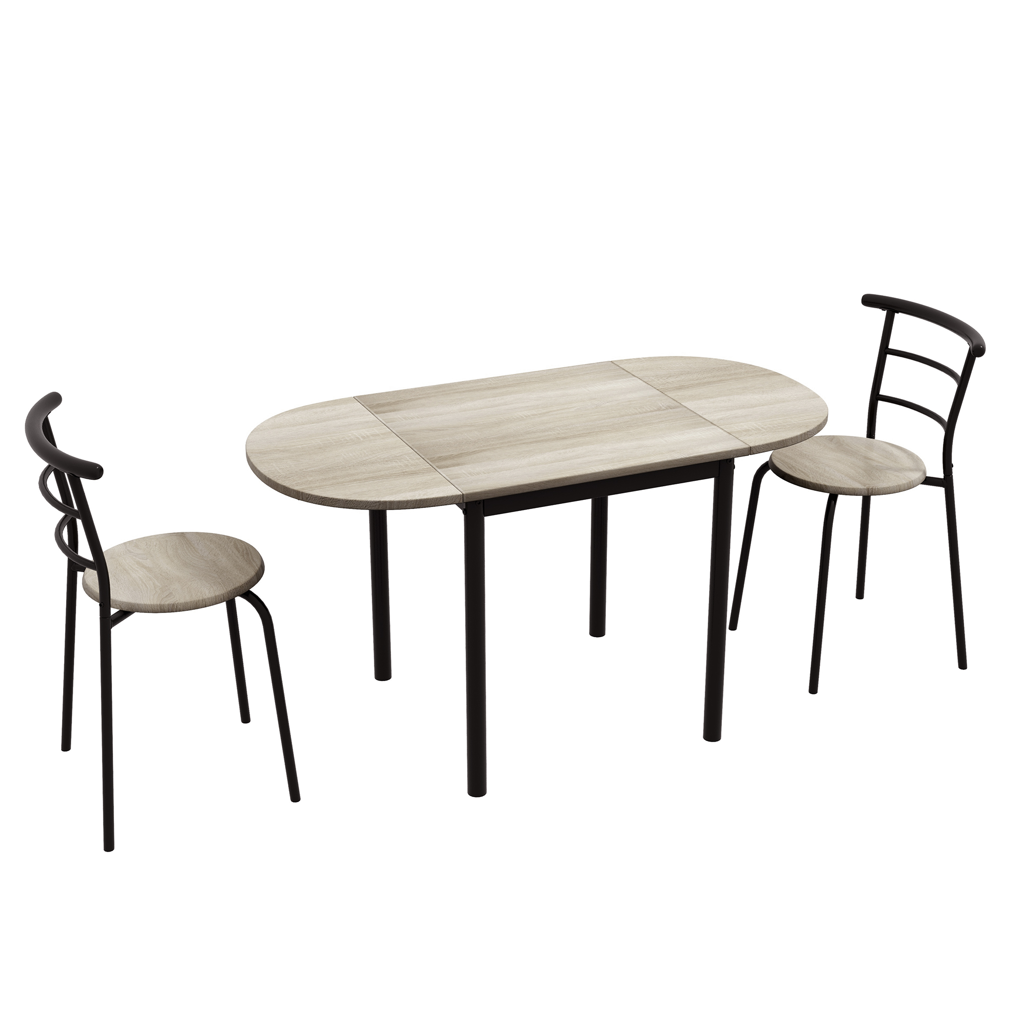 HOMCOM 3-teilige Sitzgruppe, ovaler Tisch mit zwei Stühlen 120 x 60 x 75 cm, Schwarz + Natur