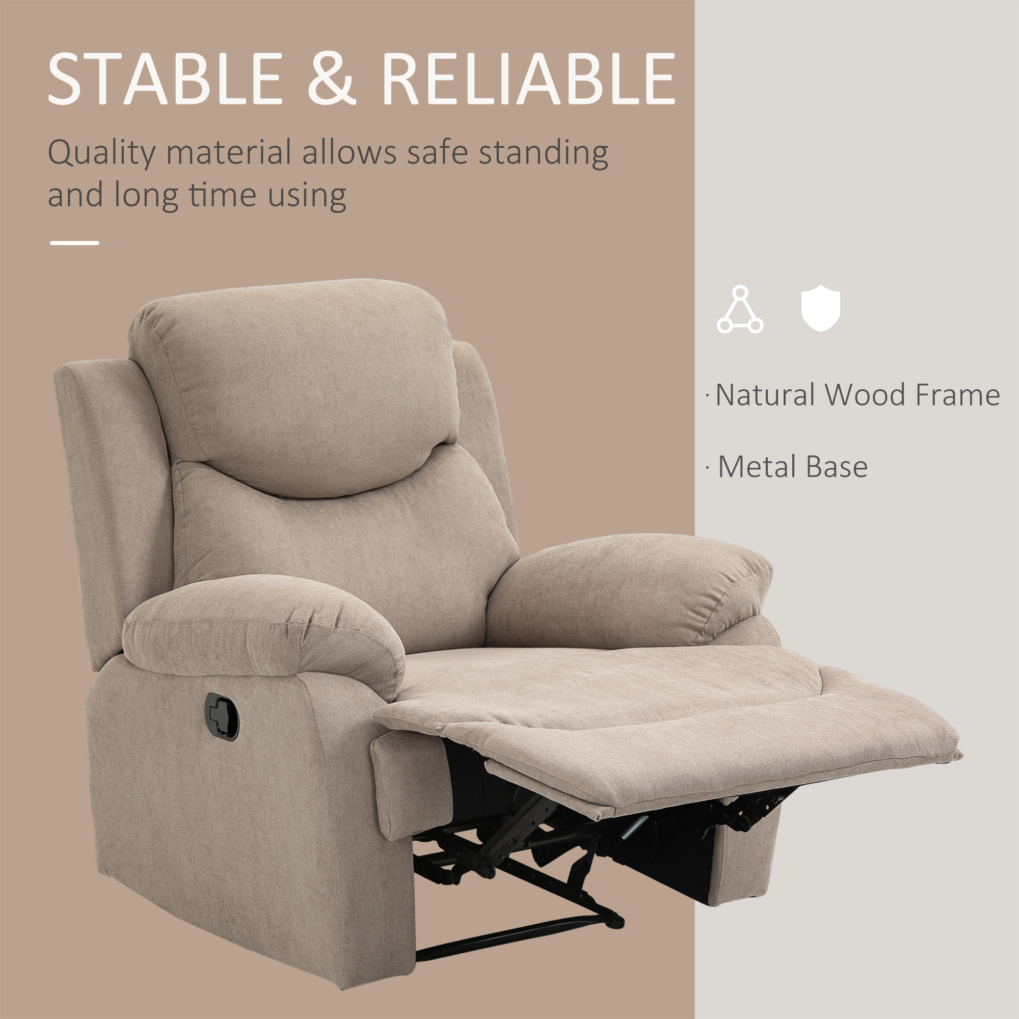 relaxfauteuil enkele sofa ligbed kantelbaar 150 ° TV-fauteuil linnen beige 97 x 96 x 105,5 cm
