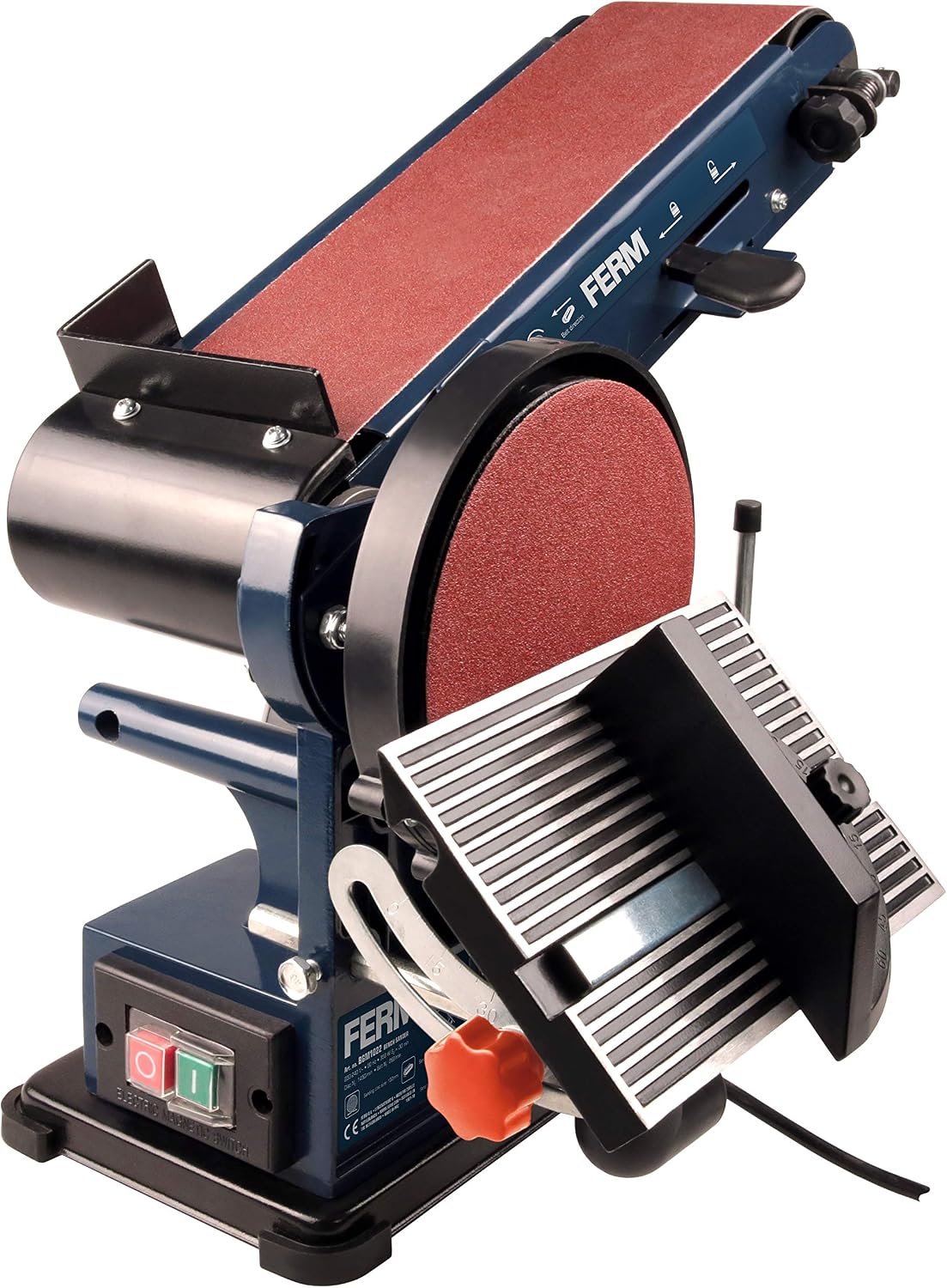 FERM Levigatrice da Banco Combinata 350W - 150mm. Include 2 Nastri Abrasivi (G80 e G120) e 2 Dischi Abrasivi (G80 e G120)