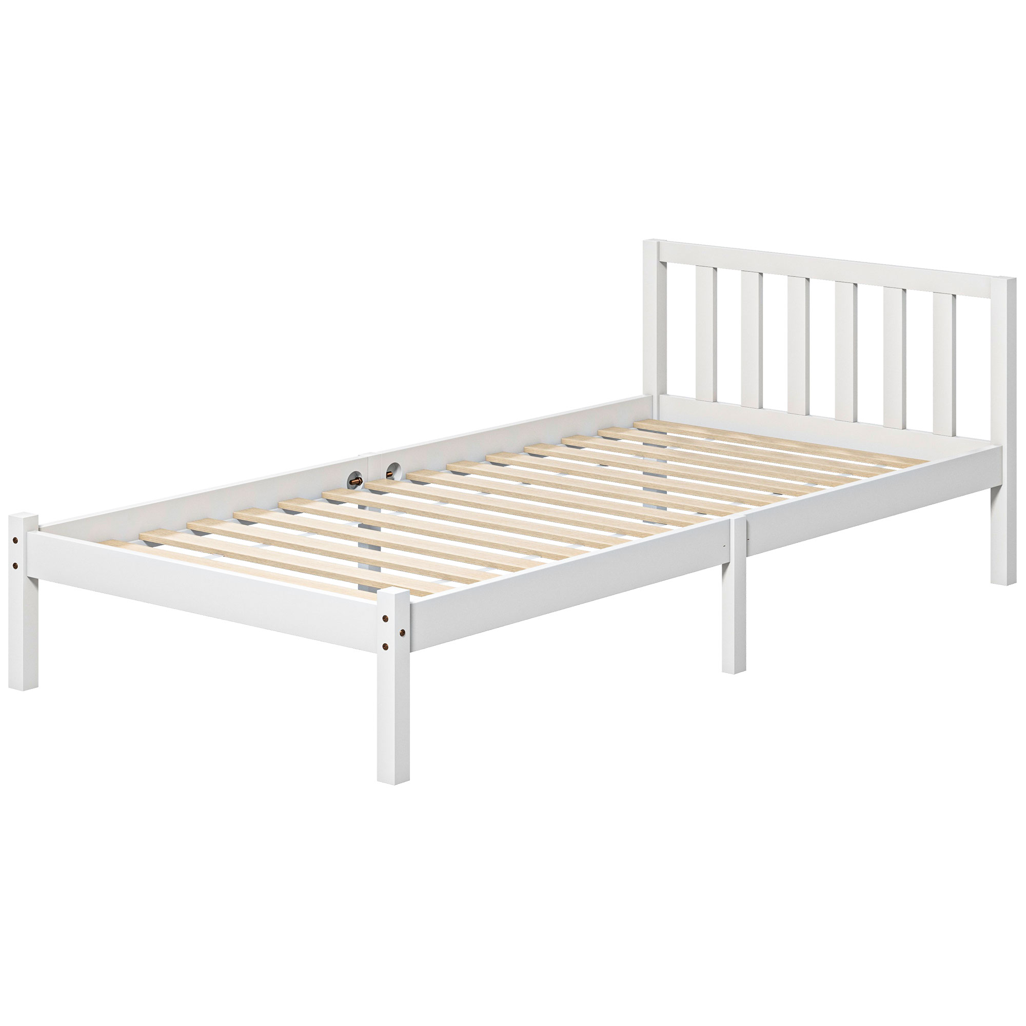 HOMCOM Einzelbettgestell, Kopfteil & Lattenrost, 26cm Freiraum unter Bett, Kiefernholz, 208x96x70 cm, Weiß