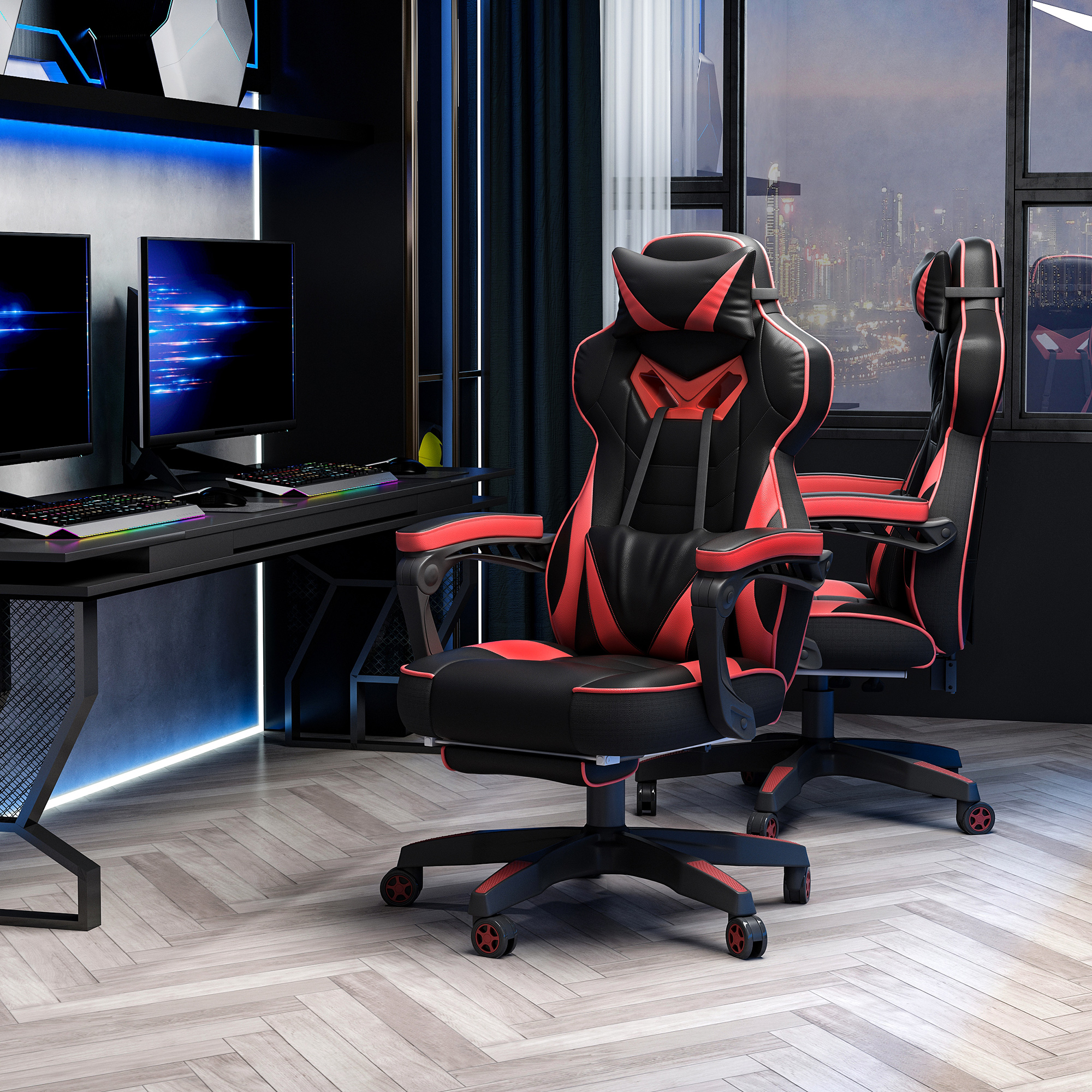 Vinsetto Ergonomische Gamingstoel met Racestijl - Uitschuifbare Voetsteun, Zwart+Rood