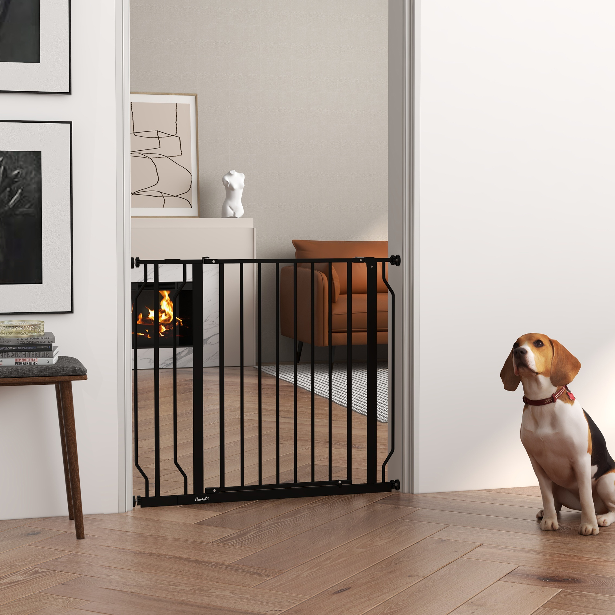 PawHut Hundegitter ausziehbar 75-95 cm aus Stahl und ABS, 75-95x76 cm, Schwarz