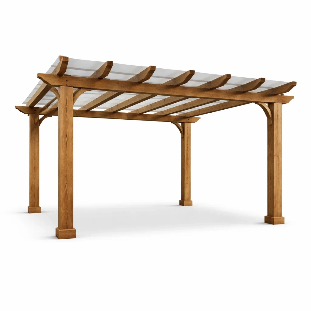 Holz Pergola mit gehärtetem Glasdach Braun