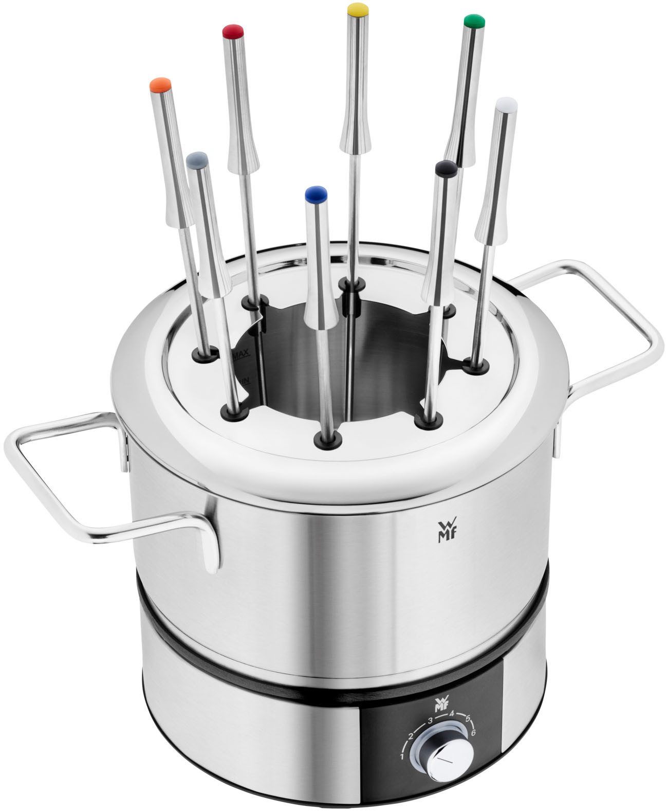 Elektro-Fondue LONO, mit Spritzschutzring, farblich markierte Fondue-Gabeln
