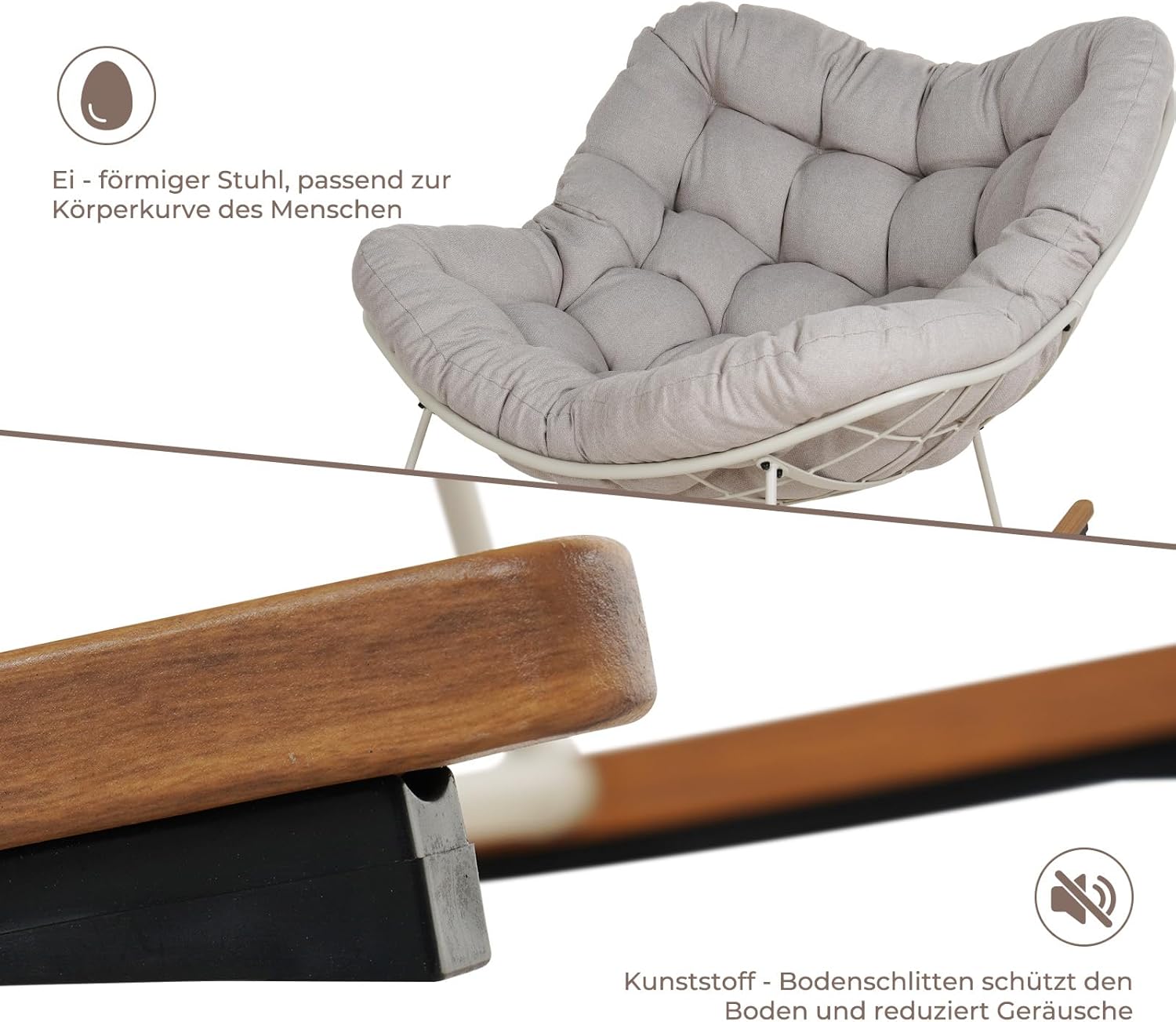 Grand Patio Schaukelstuhl Garten Schwingsessel schaukelsessel Wohnzimmer Relaxstuhl mit gepolsterter, bis 150 kg belastbar für Garten, Schlafzimmer, Wohnzimmer, Ecke, Veranda, Cremeweiß