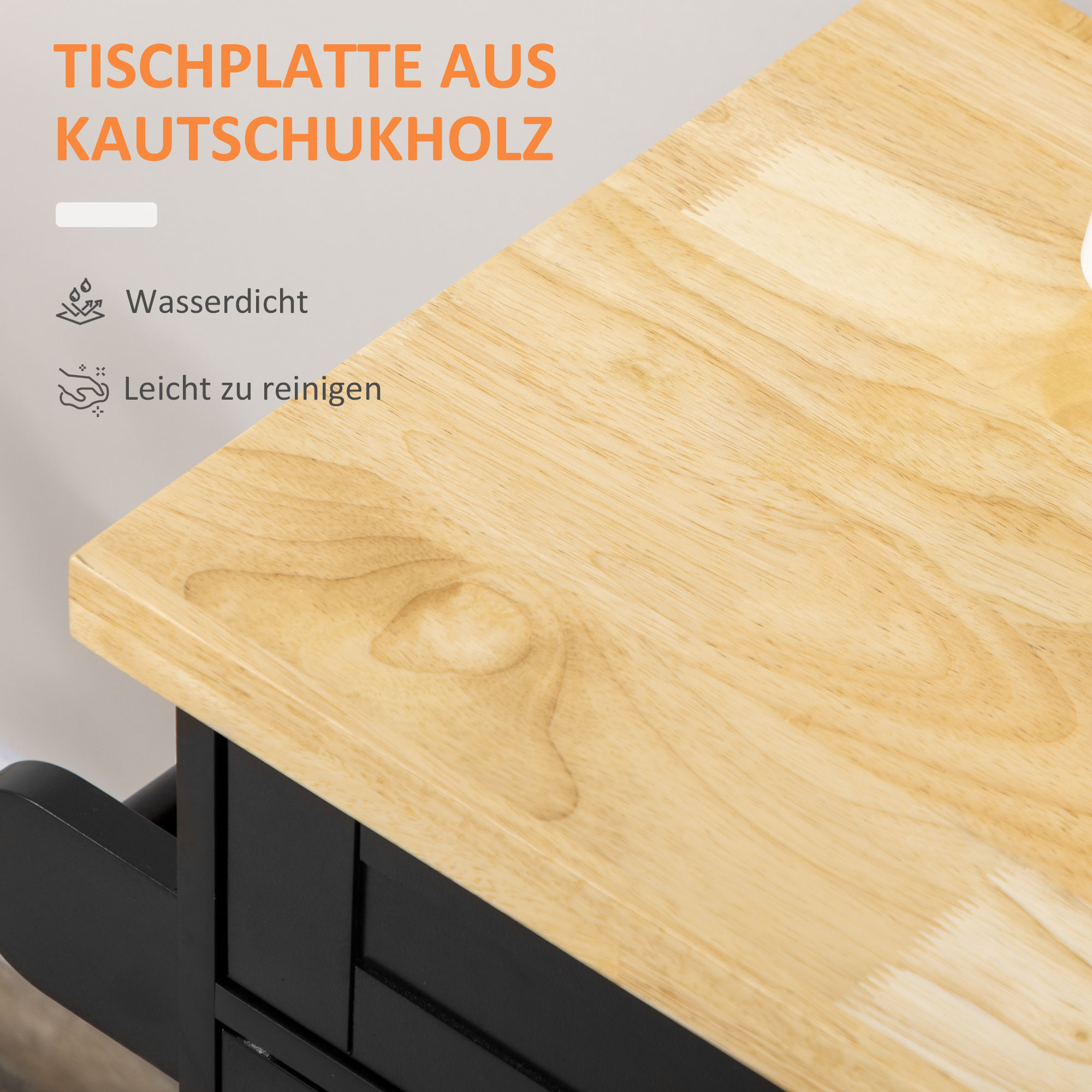 HOMCOM Keukentrolley Serveerwagen Keukenblok, 1 Kruidenrek, 1 Handdoekhouder, 109 cm x 40 cm x 89 cm, Zwart