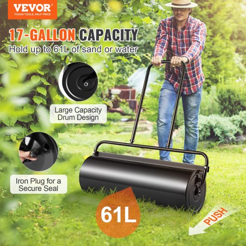 VEVOR Rasenwalze 990x300x1120mm Handwalze Eisen und Q235 Gartenwalze 61L Ackerwalze mit einem Wassereinlass Rasenroller Walze mit U-förmigen Griff Ideal für Gärten Bauernhöfe große Grünflächenparks
